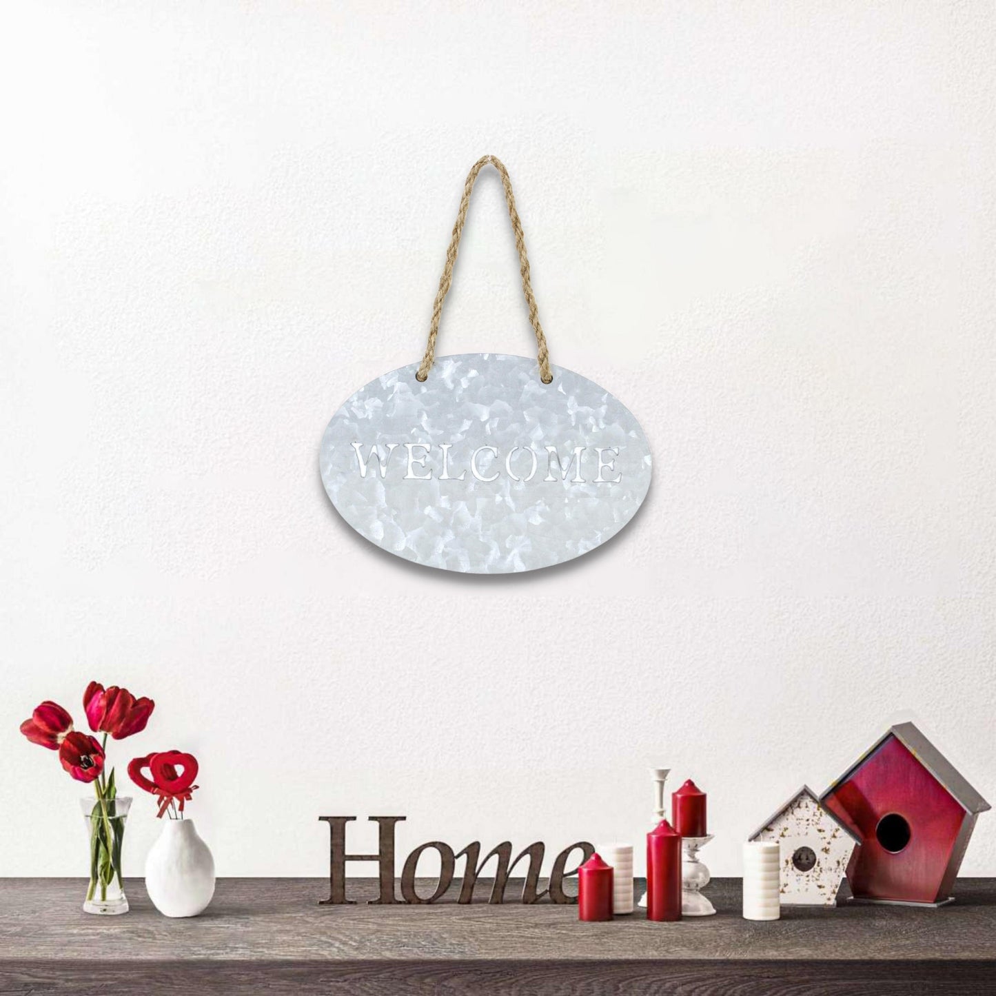 5" X 8" Gray Handcrafted Welcome Galvanized Metal Wall Decor-6