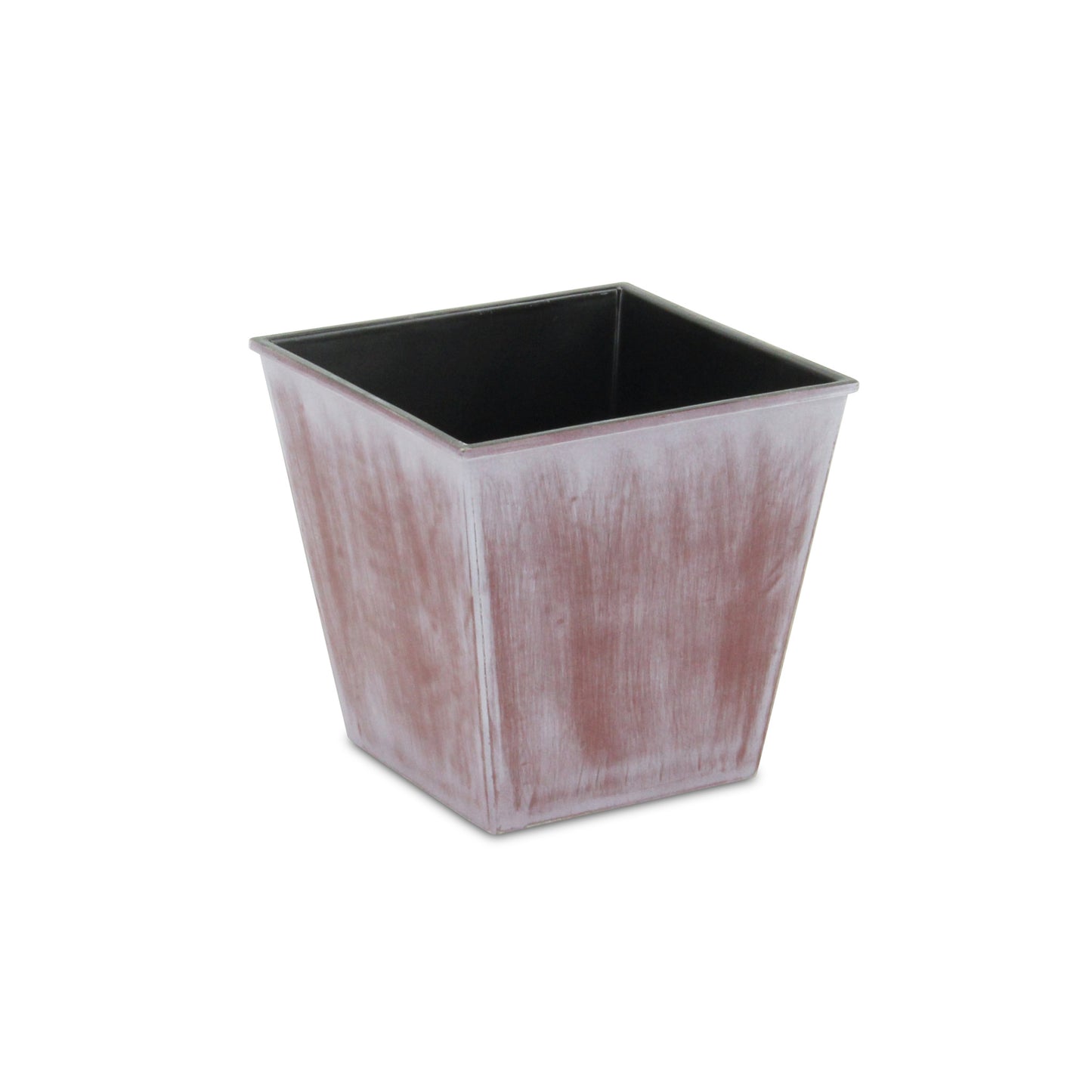 5" Brown and Off White Textural Tone On Tone Recycled Plastic Indoor Outdoor Square Pot Planter-2