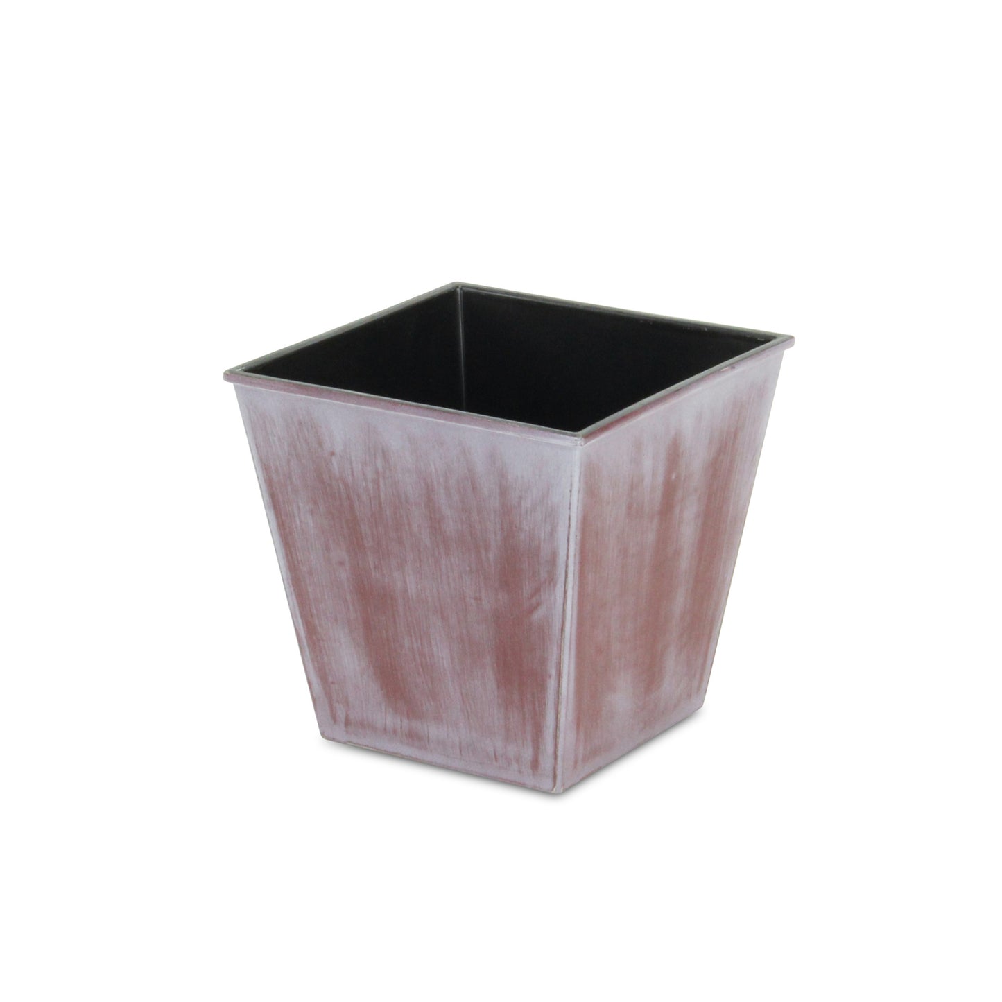 5" Brown and Off White Textural Tone On Tone Recycled Plastic Indoor Outdoor Square Pot Planter-3