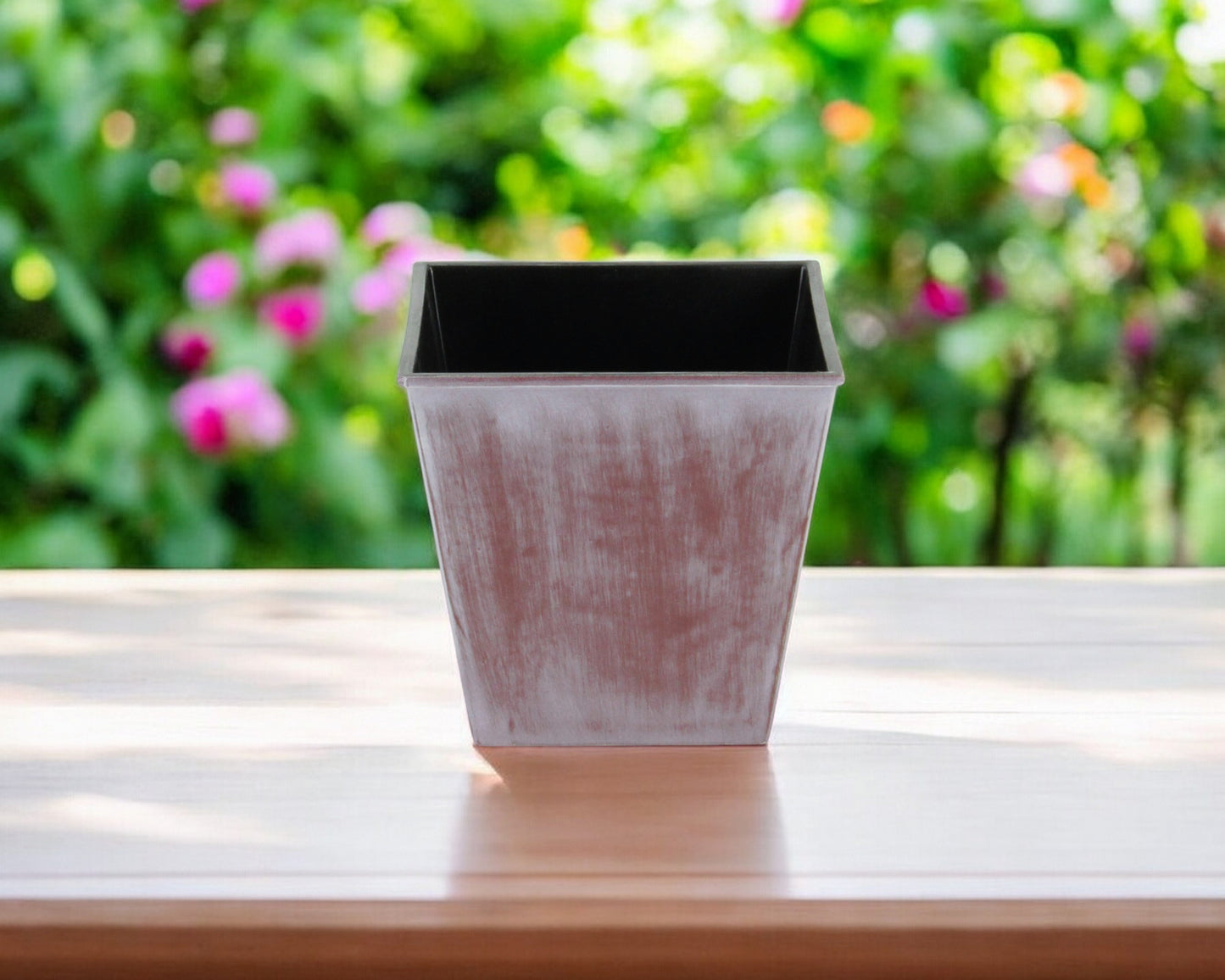 5" Brown and Off White Textural Tone On Tone Recycled Plastic Indoor Outdoor Square Pot Planter-0