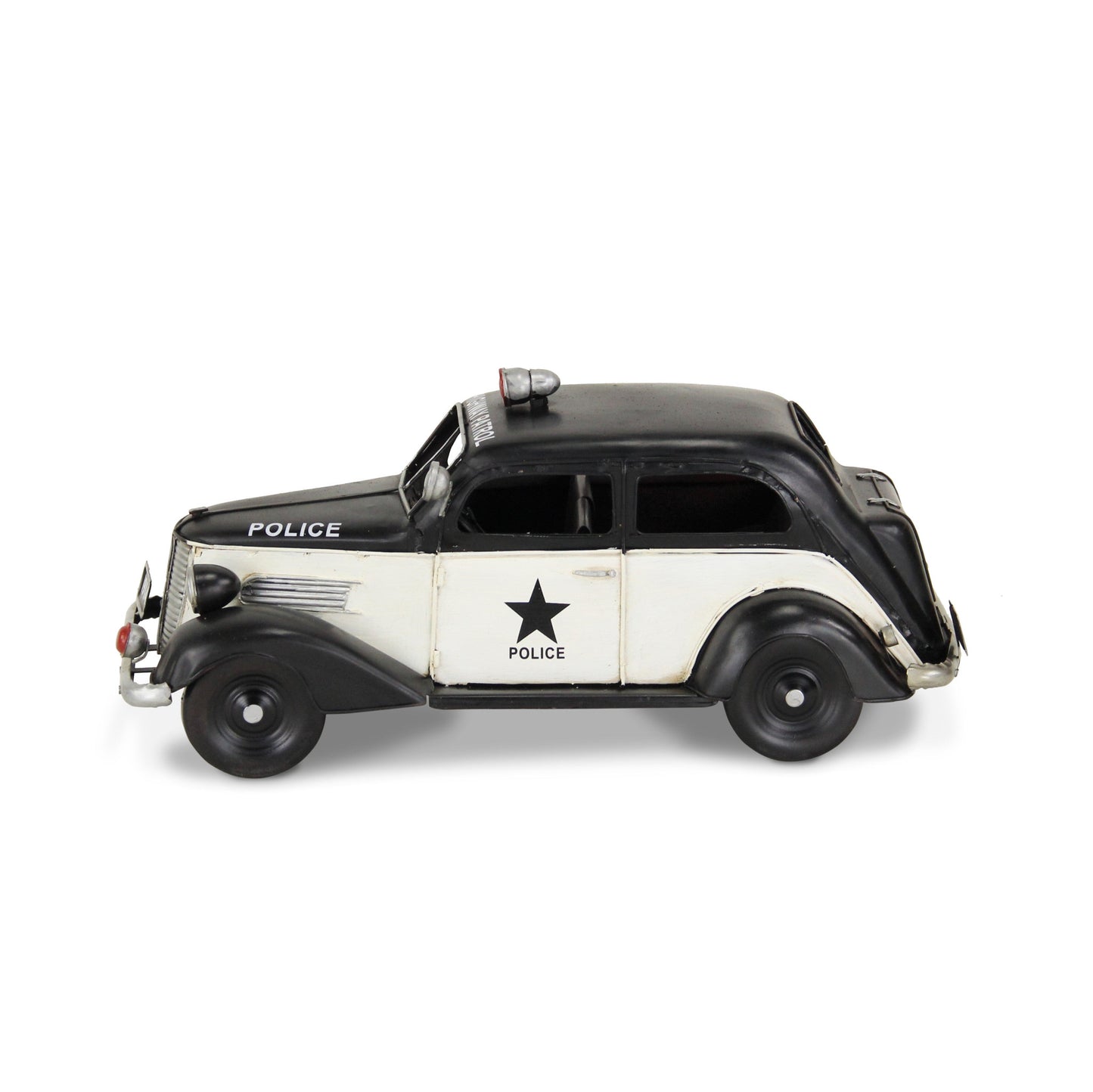 7" Black and White Metal Hand Painted 1937 Police Car Model Car