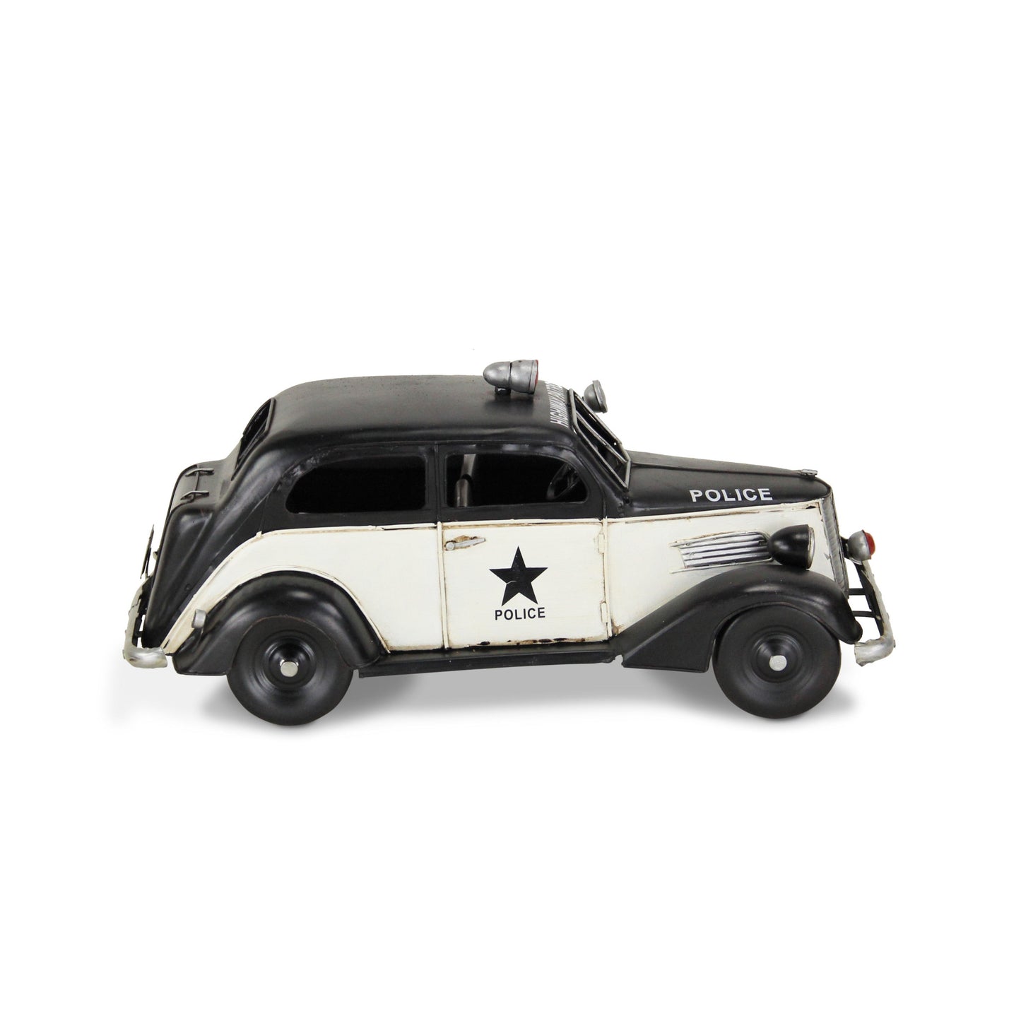 7" Black and White Metal Hand Painted 1937 Police Car Model Car