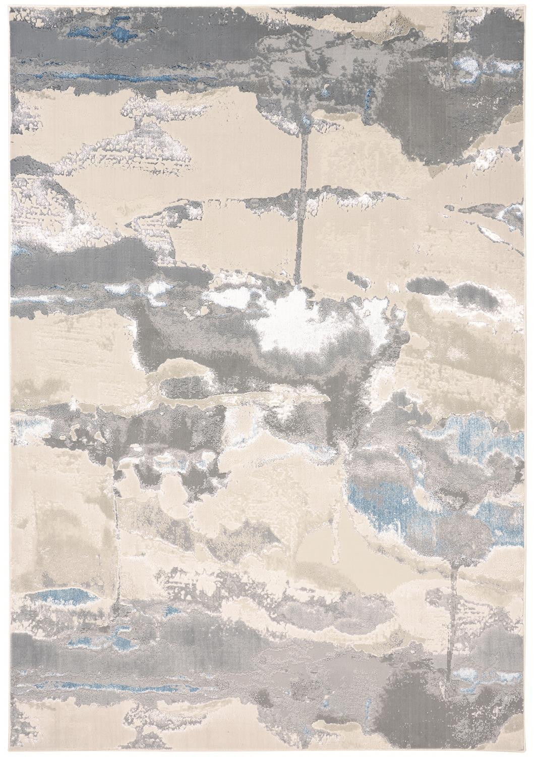 4' X 6' Gray Ivory And Blue Abstract Area Rug