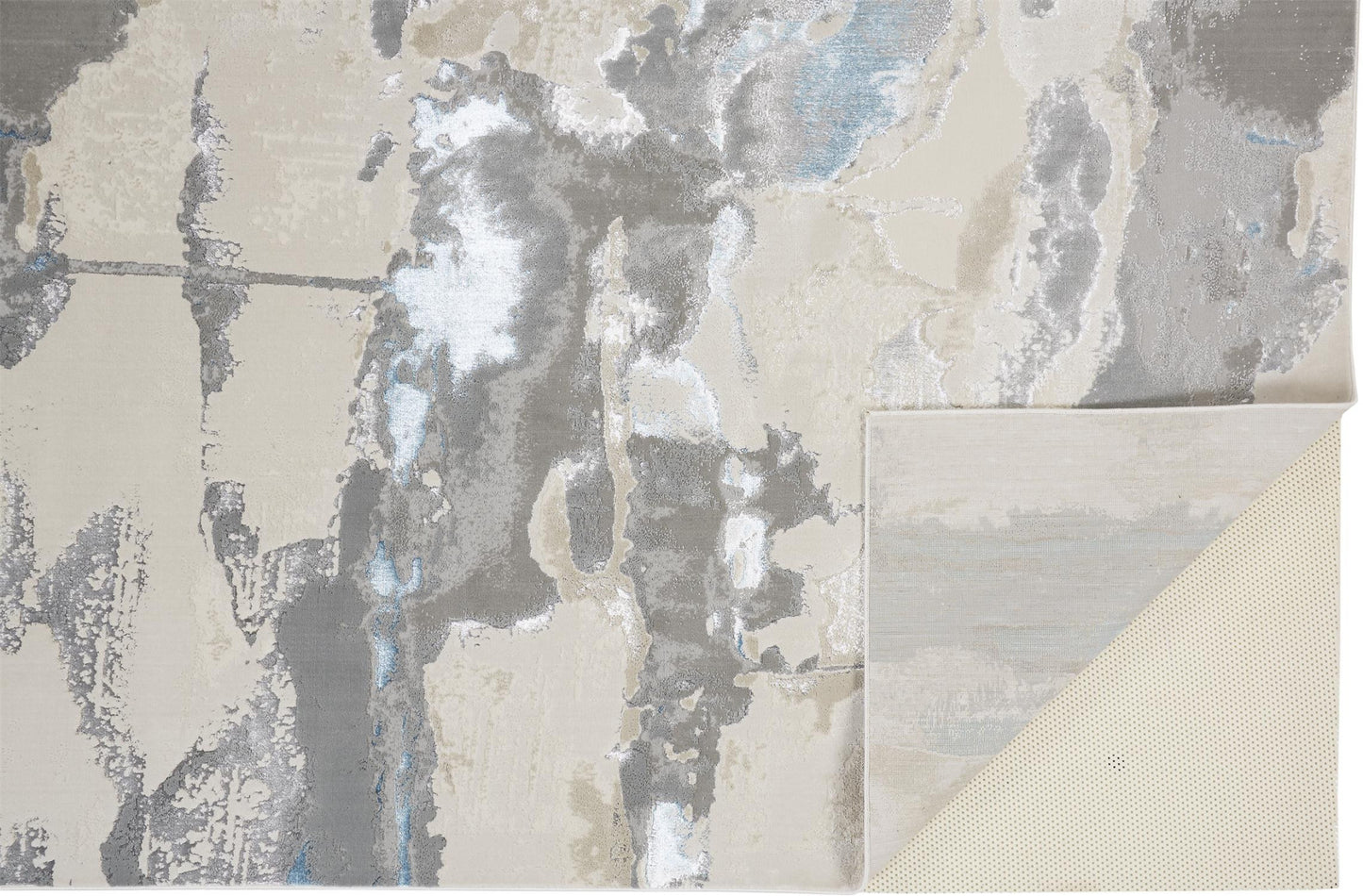 4' X 6' Gray Ivory And Blue Abstract Area Rug