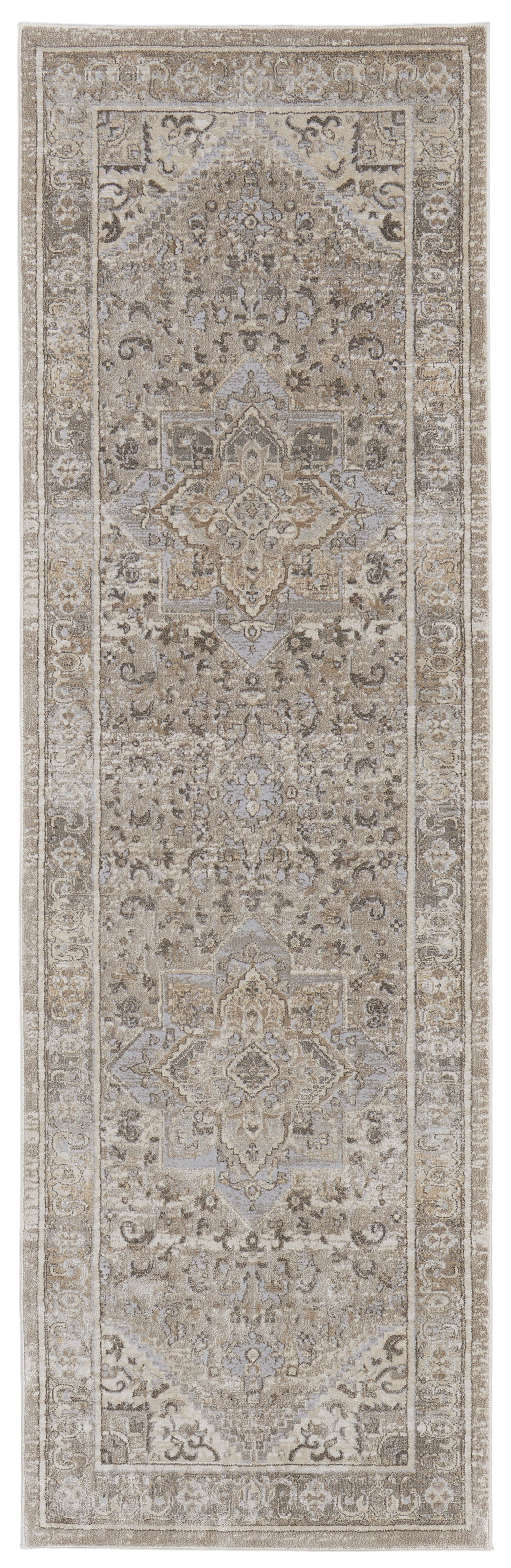 8' Tan Brown And Gray Medallion Distressed Runner Rug