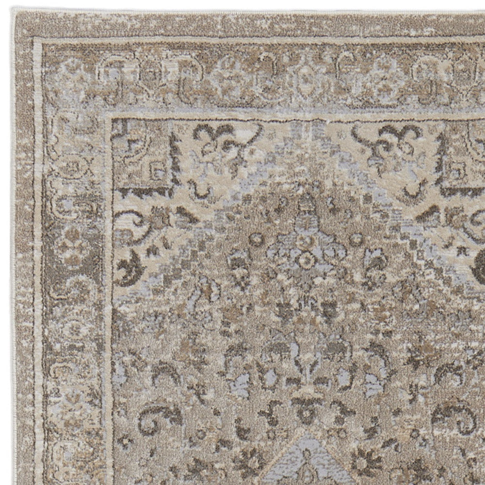 8' Tan Brown And Gray Medallion Distressed Runner Rug