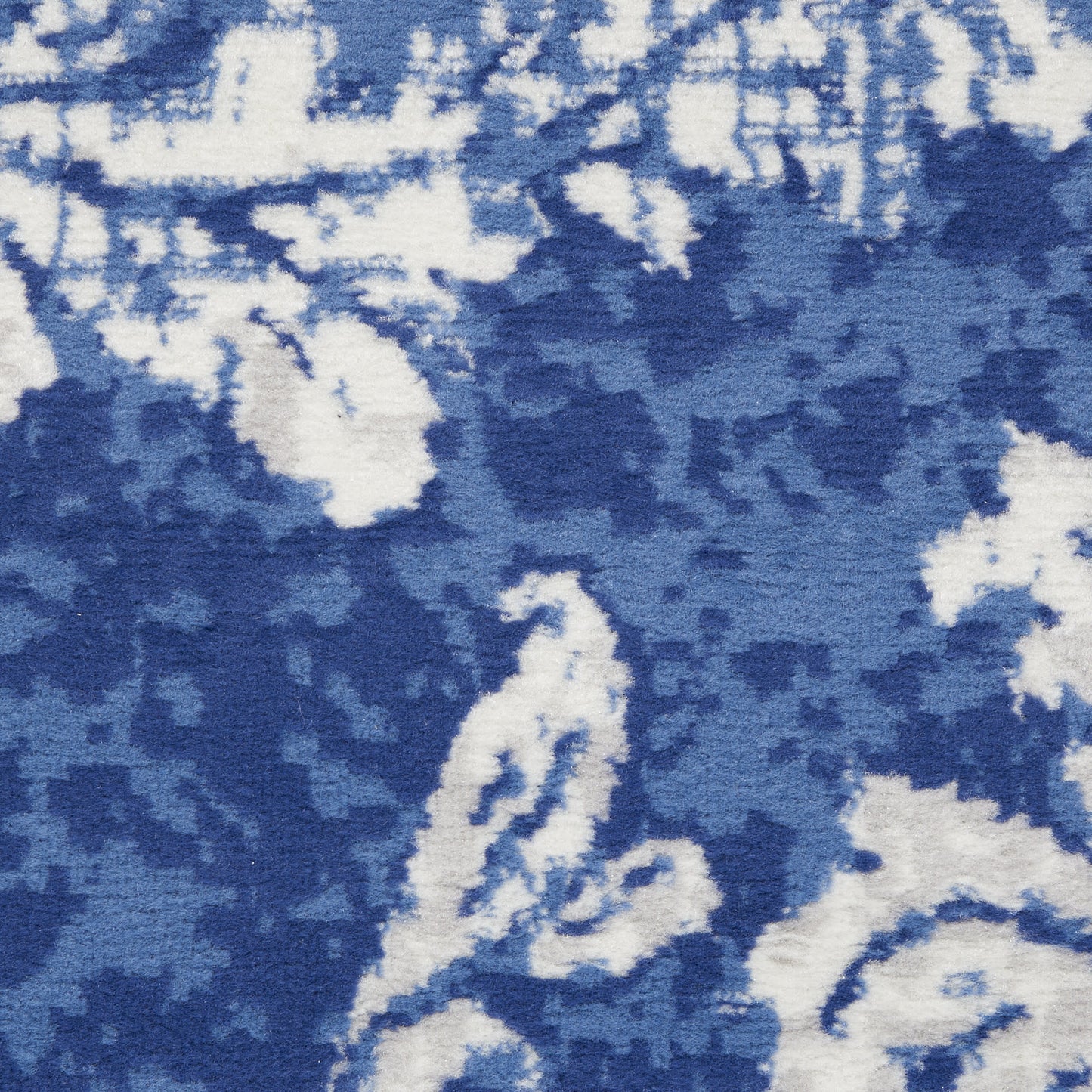 8' Ivory and Blue Floral Distressed Non Skid Runner Rug