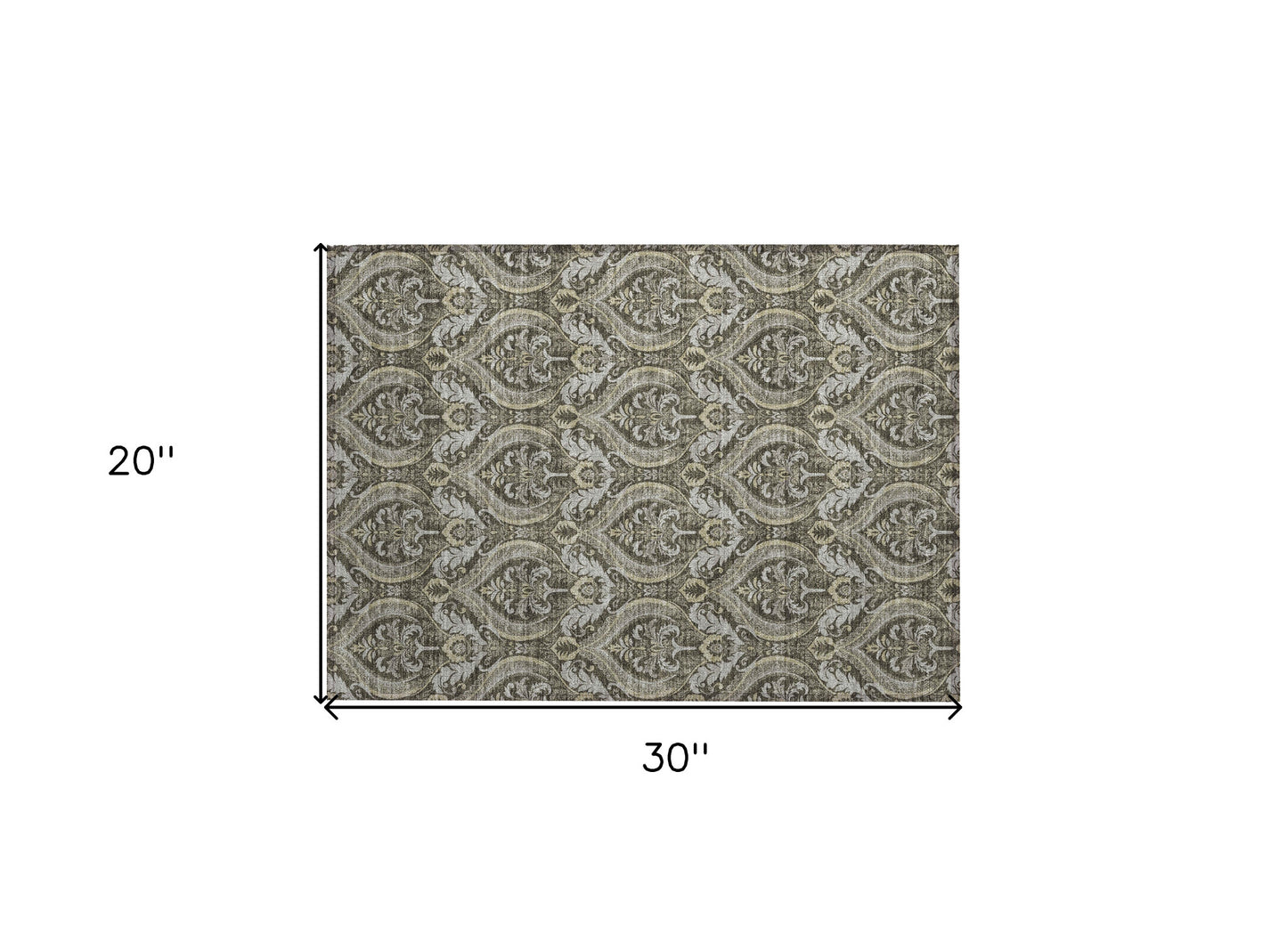 2' X 3' Taupe and Beige Damask Washable Non Skid Indoor Outdoor Area Rug