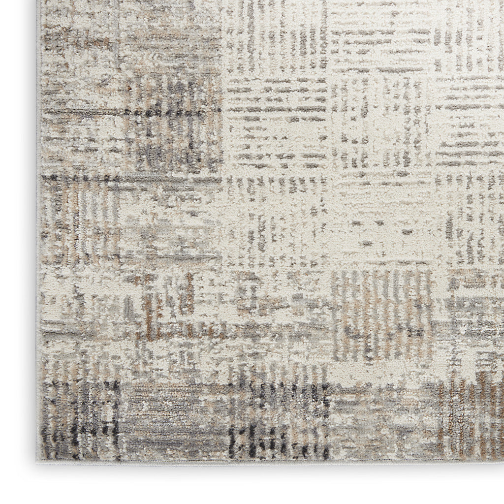 16' Ivory and Gray Abstract Runner Rug