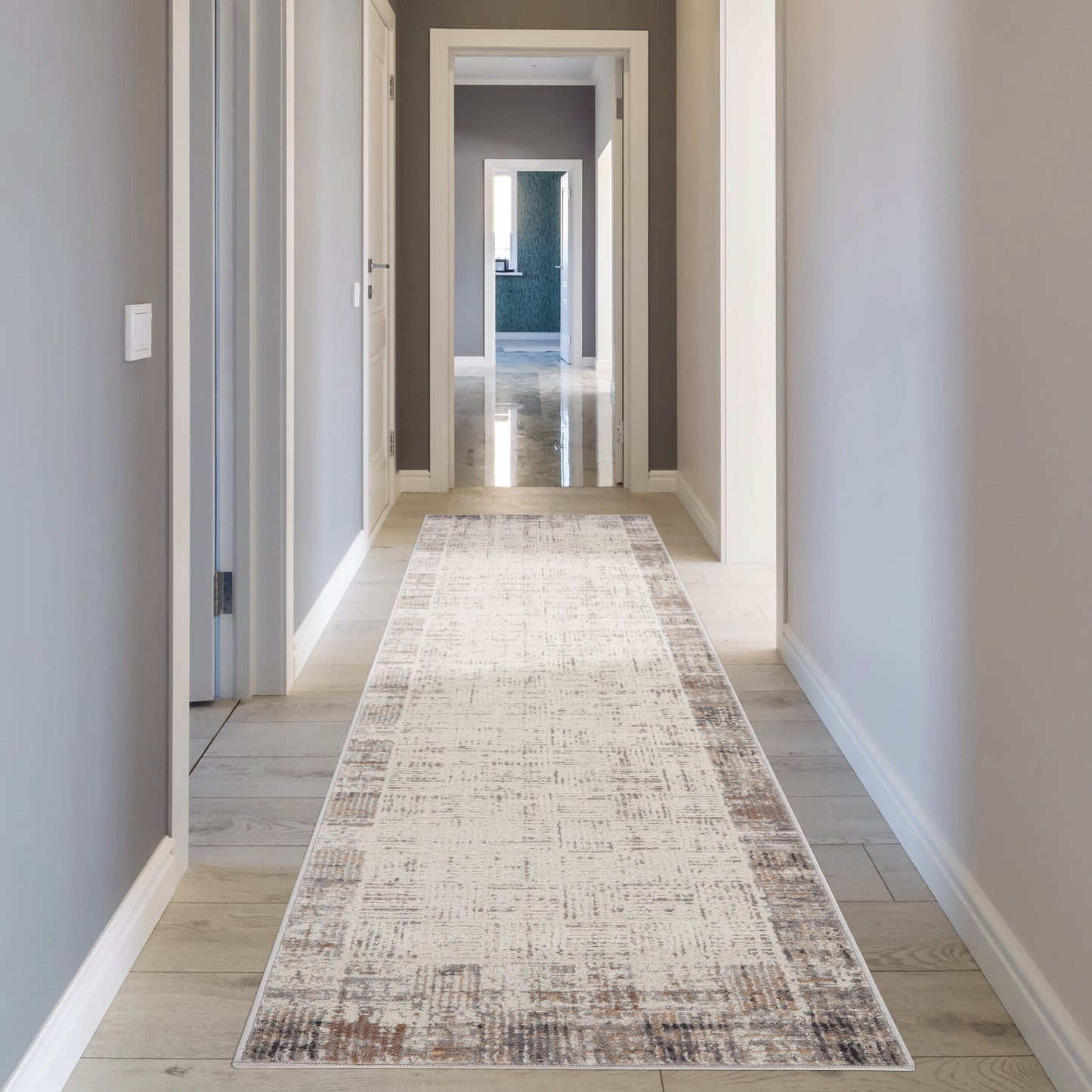 16' Ivory and Gray Abstract Runner Rug
