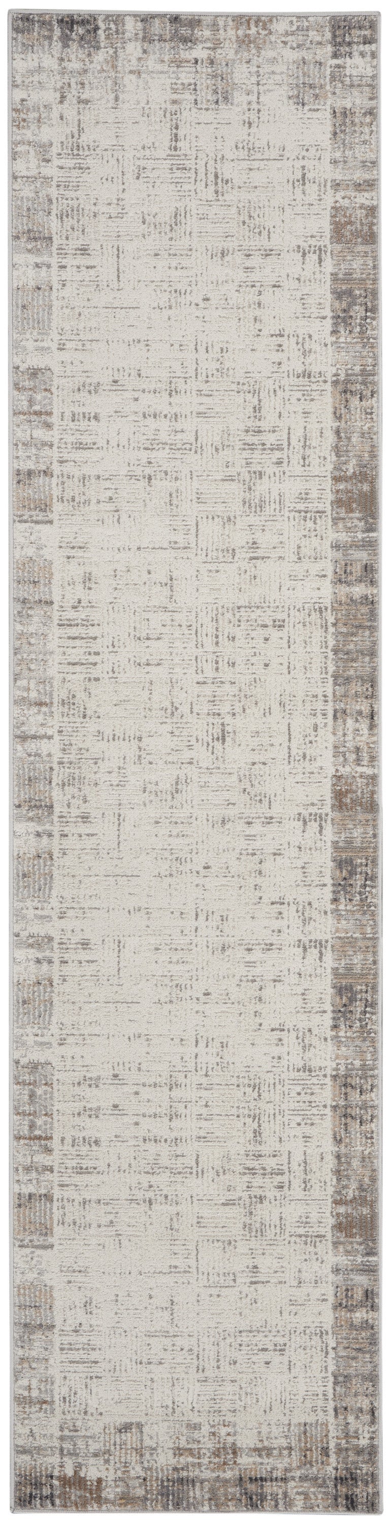 16' Ivory and Gray Abstract Runner Rug
