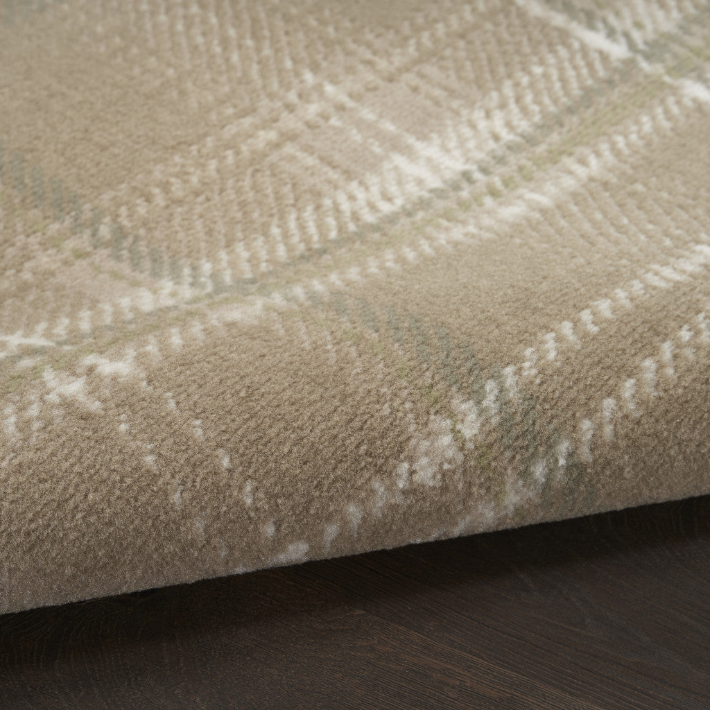 10' Taupe and Ivory Plaid Runner Rug