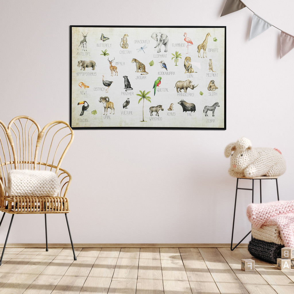 Jungle Animals Alphabet Black Floater Frame Wall Art