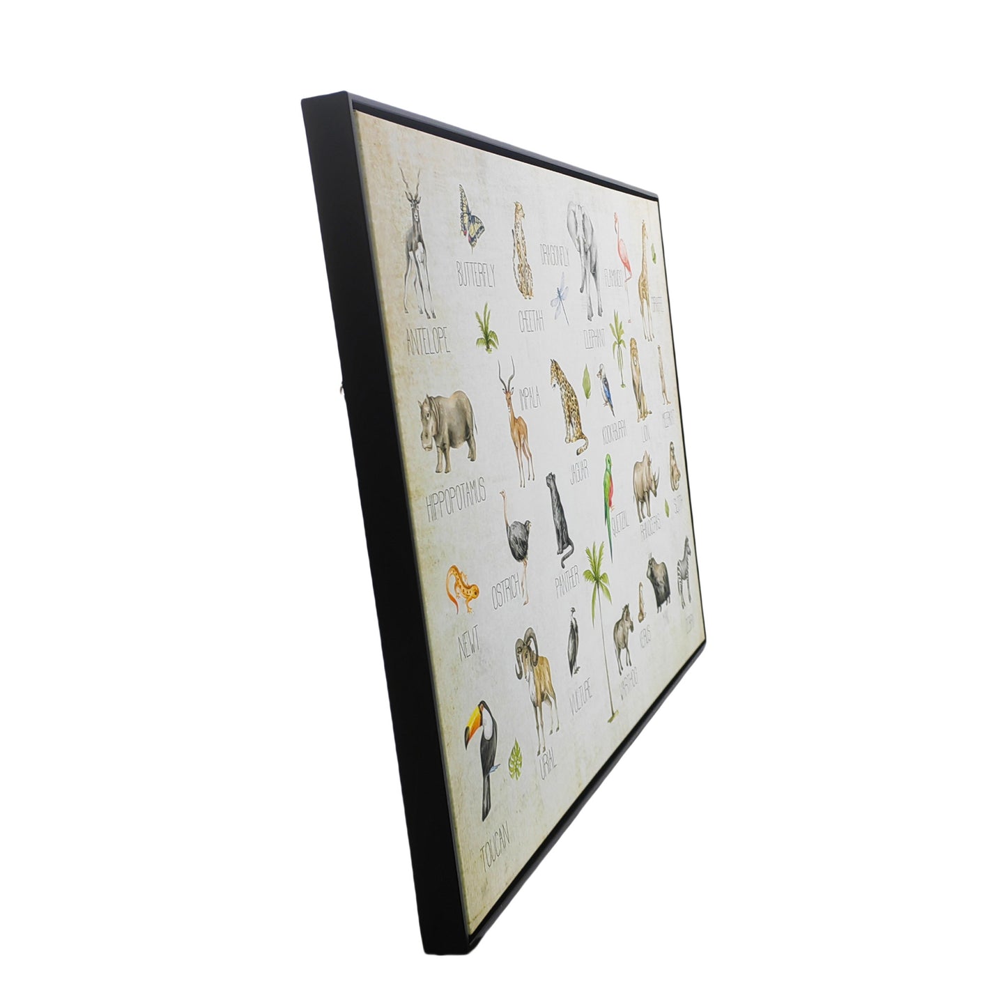 Jungle Animals Alphabet Black Floater Frame Wall Art