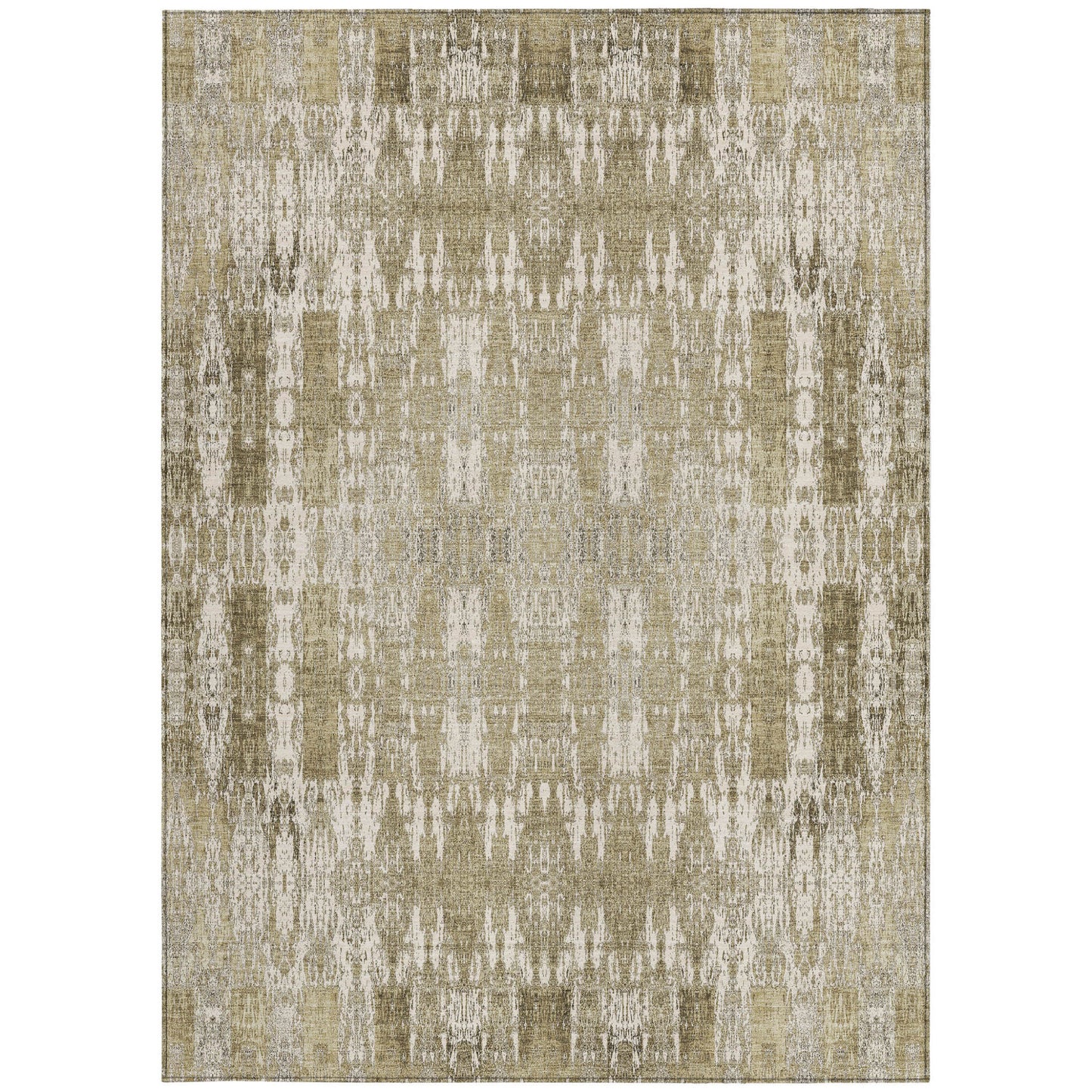 5' X 8' Beige Ivory And Tan Moroccan Washable Indoor Outdoor Area Rug