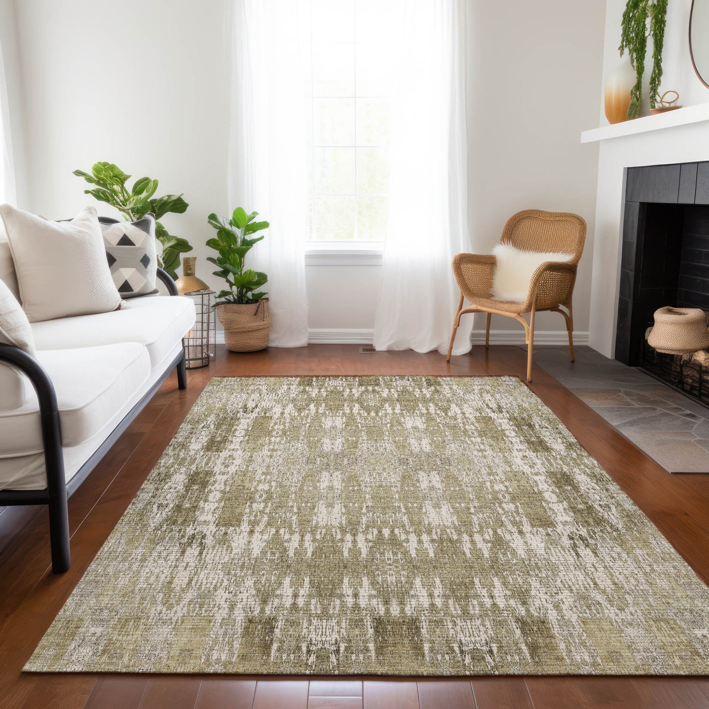 5' X 8' Beige Ivory And Tan Moroccan Washable Indoor Outdoor Area Rug