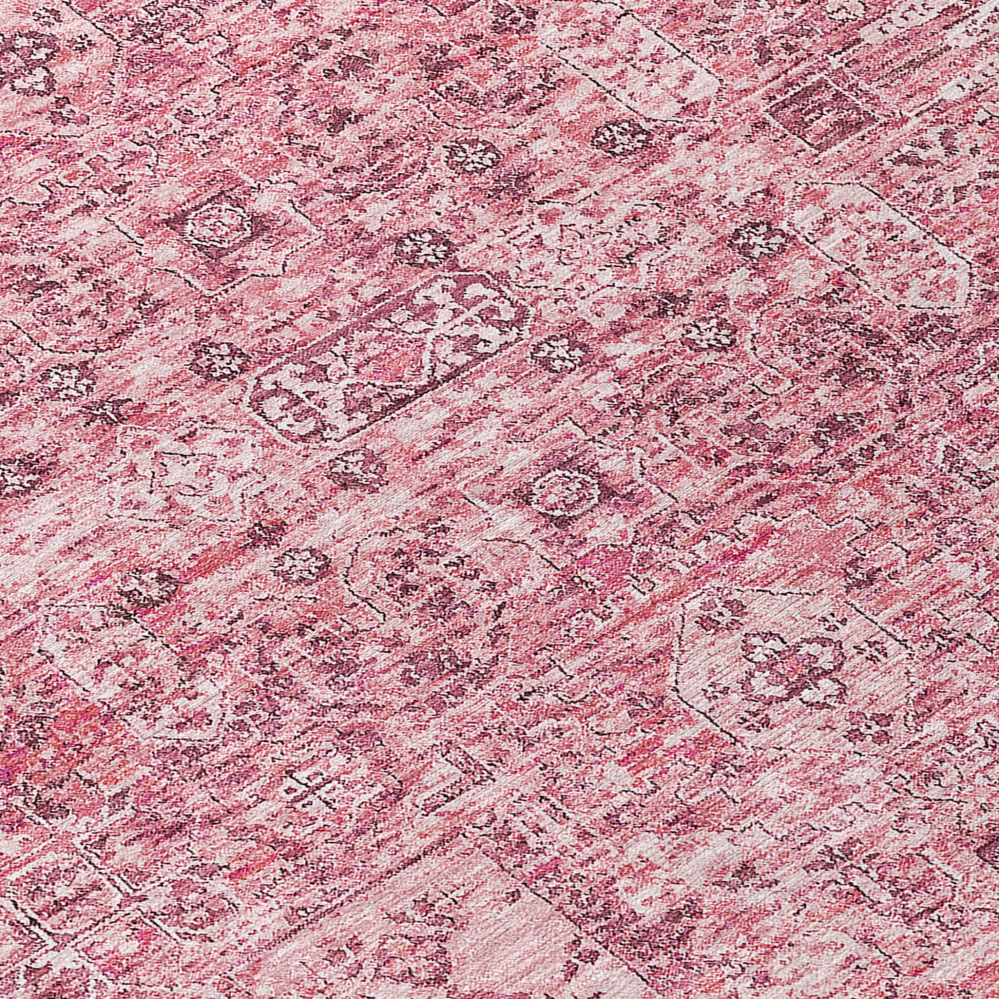 8' Pink Blush And Charcoal Round Floral Washable Indoor Outdoor Area Rug
