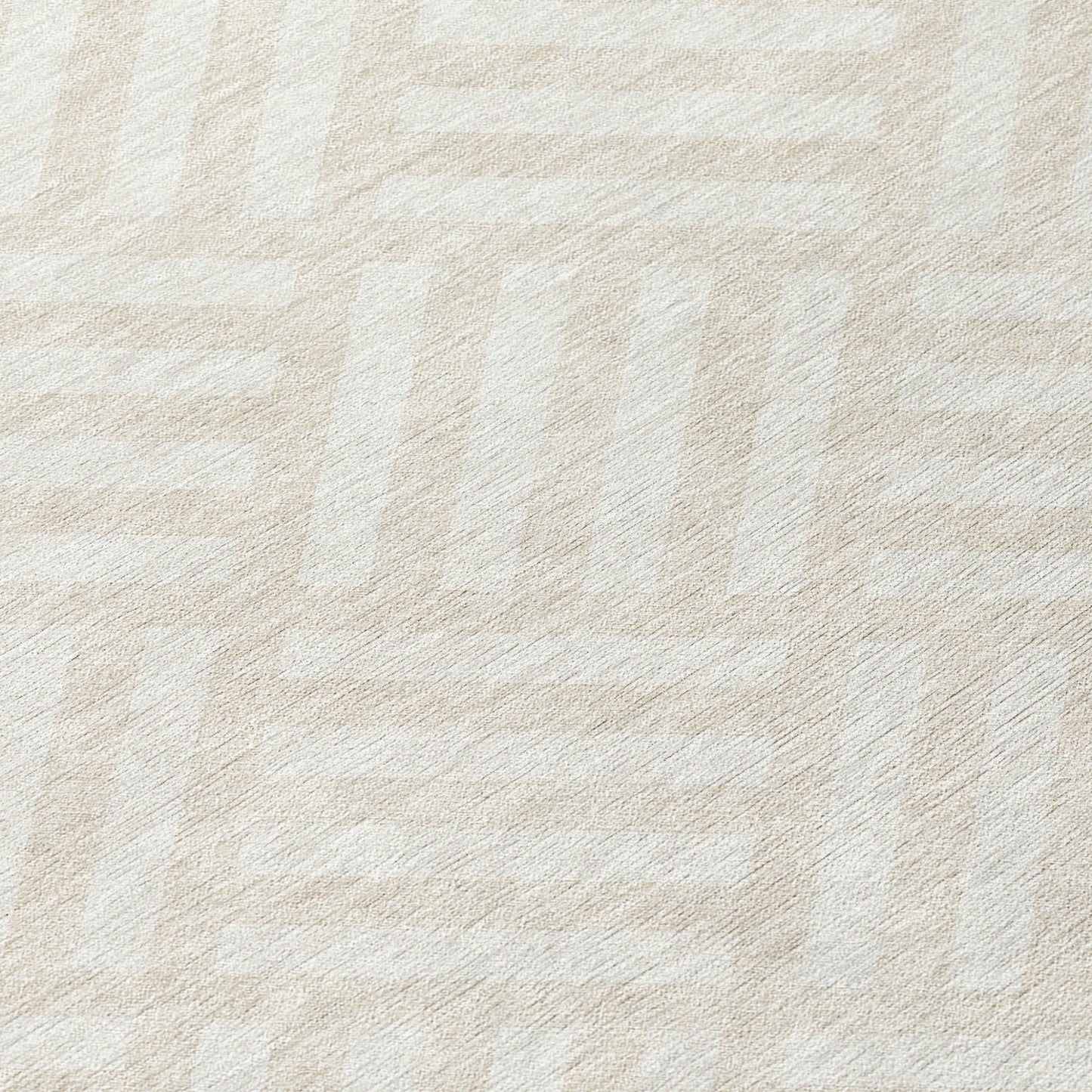 8' Ivory And Beige Round Geometric Washable Indoor Outdoor Area Rug