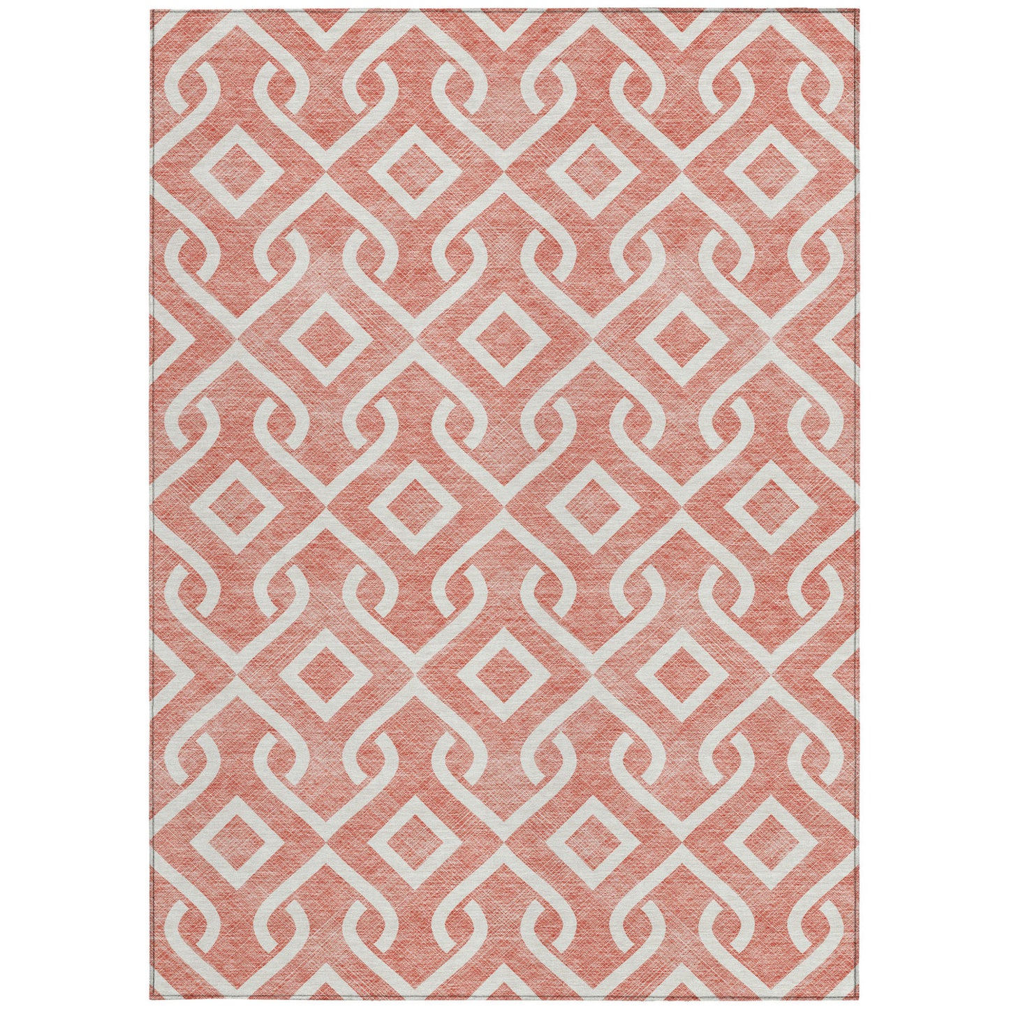 9' X 12' Salmon And Ivory Geometric Washable Indoor Outdoor Area Rug
