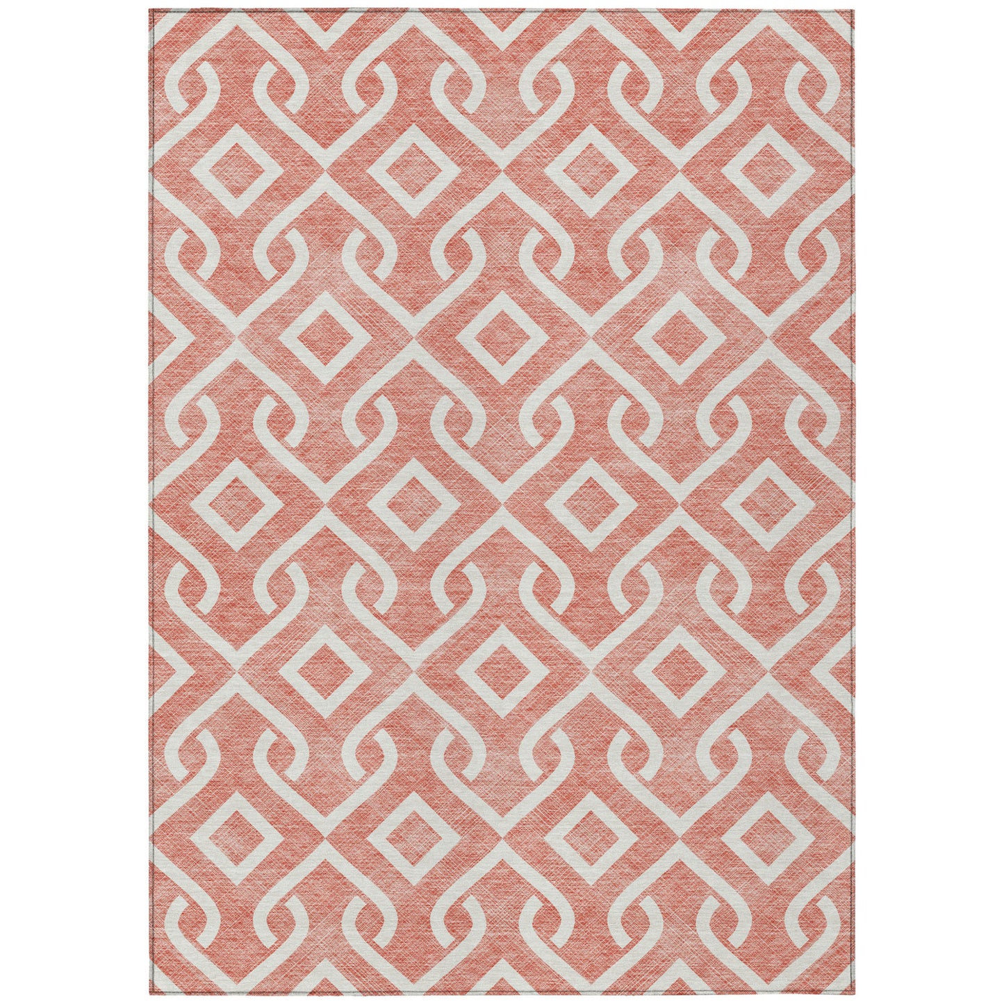 9' X 12' Salmon And Ivory Geometric Washable Indoor Outdoor Area Rug