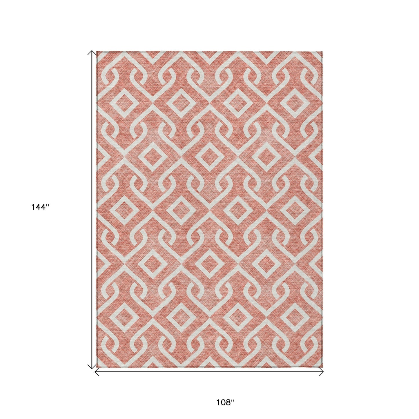 9' X 12' Salmon And Ivory Geometric Washable Indoor Outdoor Area Rug