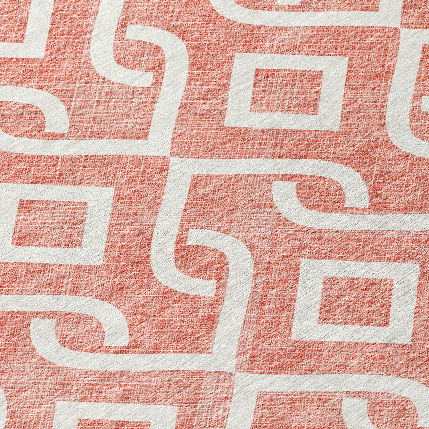 9' X 12' Salmon And Ivory Geometric Washable Indoor Outdoor Area Rug