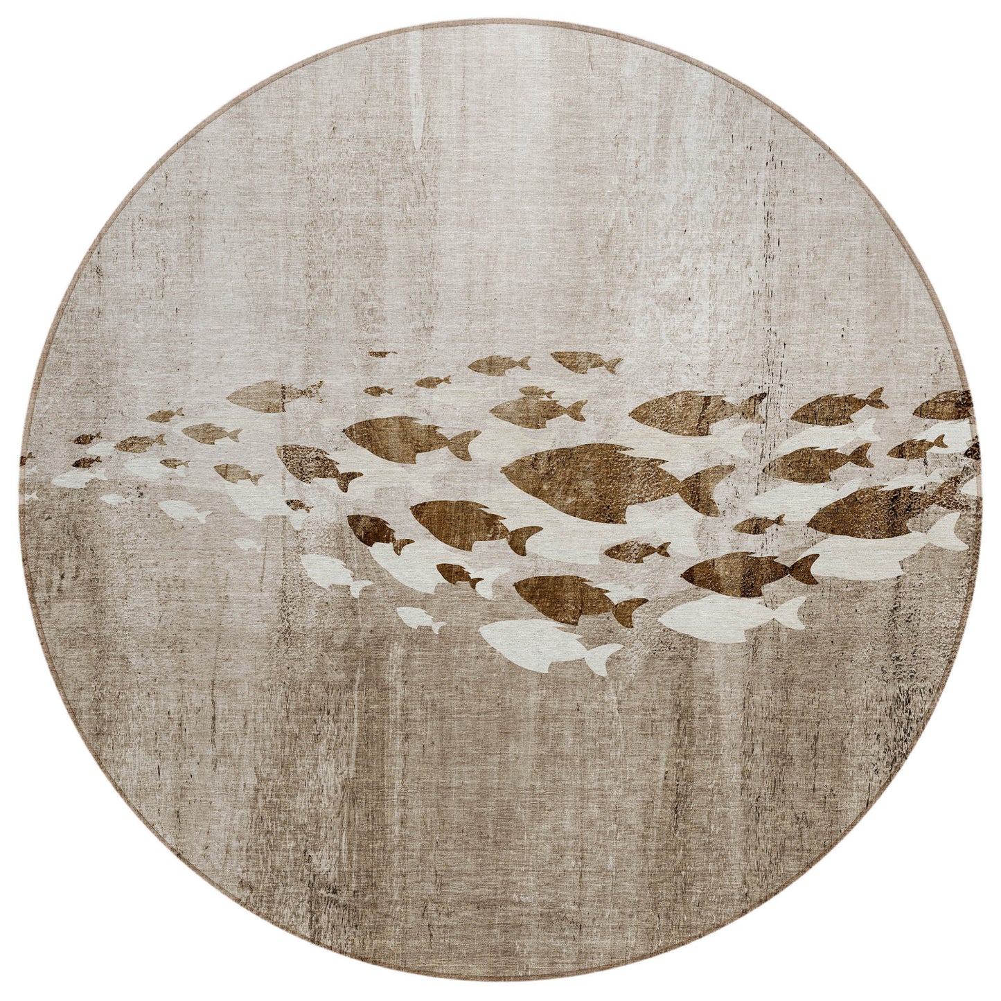 8' Taupe Brown And Khaki Round Nautical Washable Indoor Outdoor Area Rug
