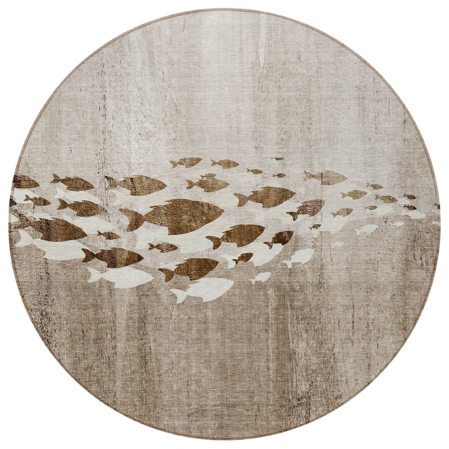 8' Taupe Brown And Khaki Round Nautical Washable Indoor Outdoor Area Rug