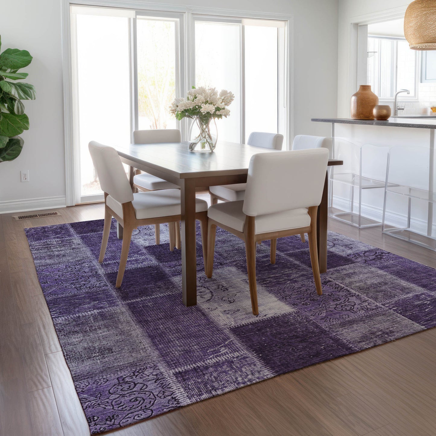 9' X 12' Purple Eggplant And Lavender Patchwork Washable Indoor Outdoor Area Rug