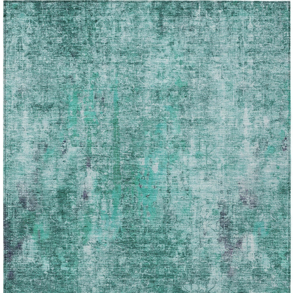 9' X 12' Teal Blue Green And Gray Abstract Washable Indoor Outdoor Area Rug