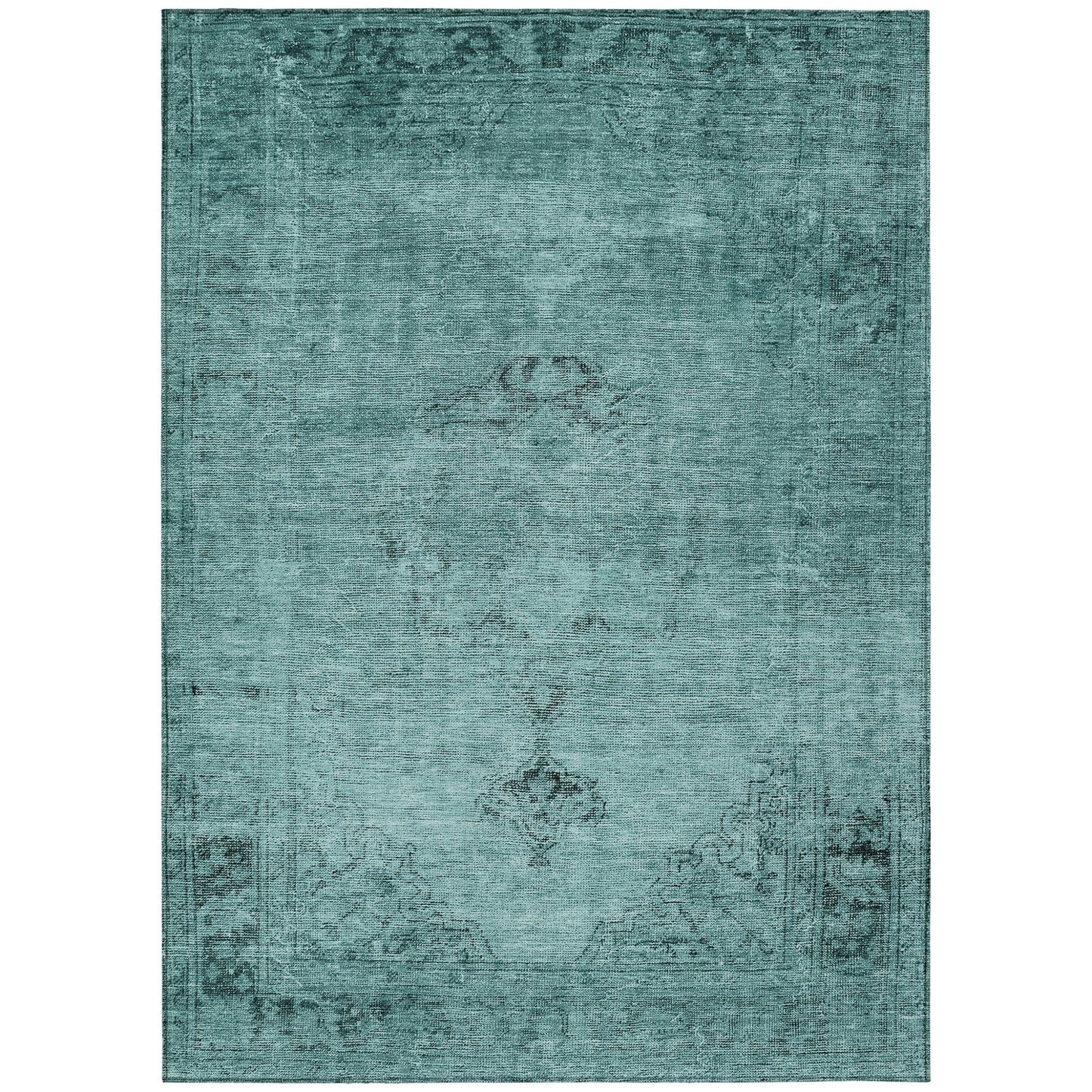 10' X 14' Teal Blue Turquoise And Charcoal Oriental Washable Indoor Outdoor Area Rug