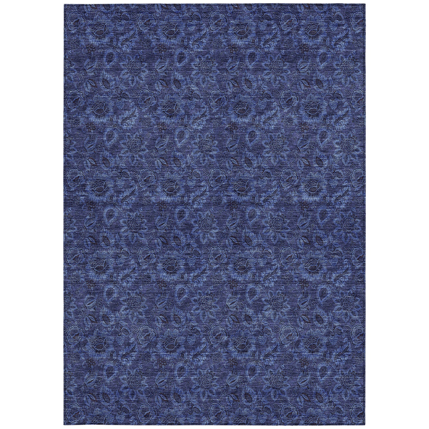 9' X 12' Navy Blue And Charcoal Floral Washable Indoor Outdoor Area Rug