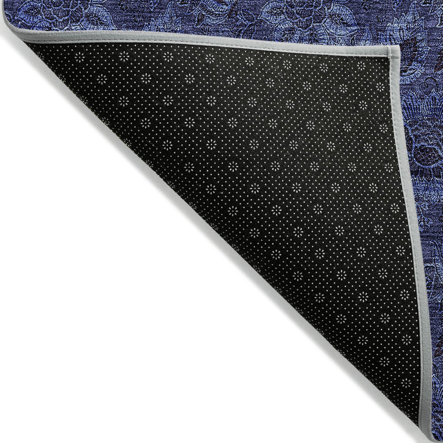 9' X 12' Navy Blue And Charcoal Floral Washable Indoor Outdoor Area Rug