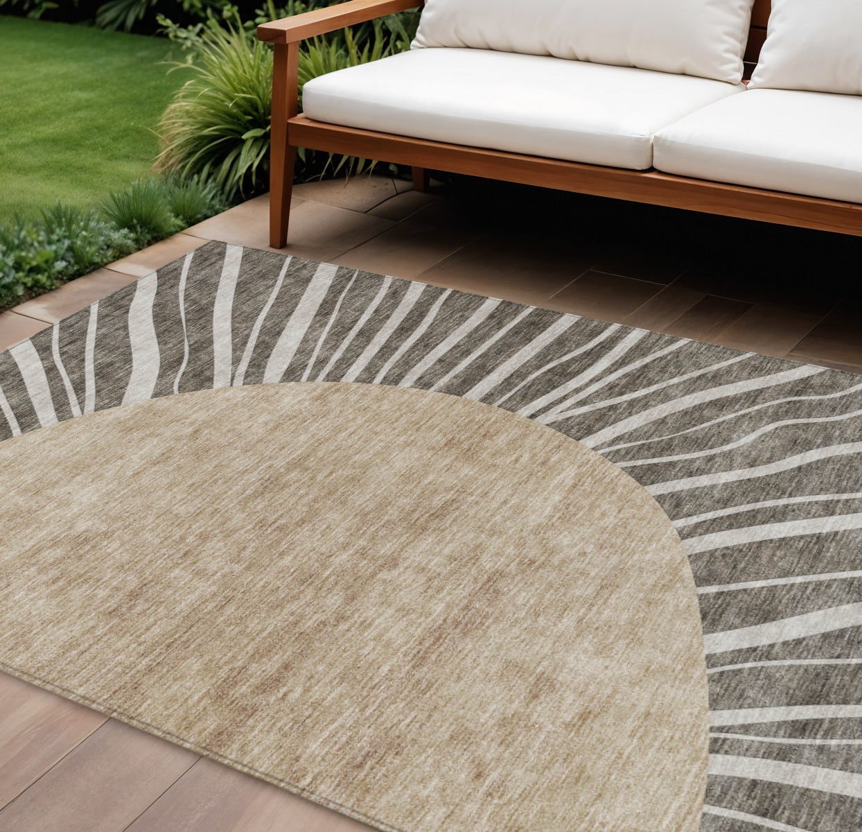 10' X 14' Chocolate Beige And Taupe Abstract Washable Indoor Outdoor Area Rug
