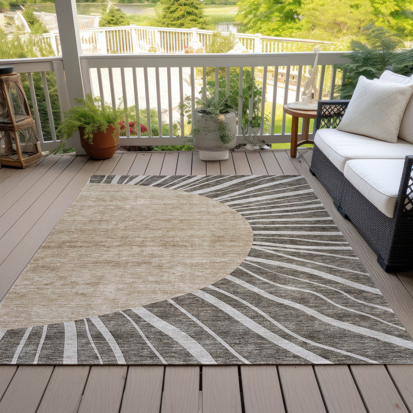 10' X 14' Chocolate Beige And Taupe Abstract Washable Indoor Outdoor Area Rug