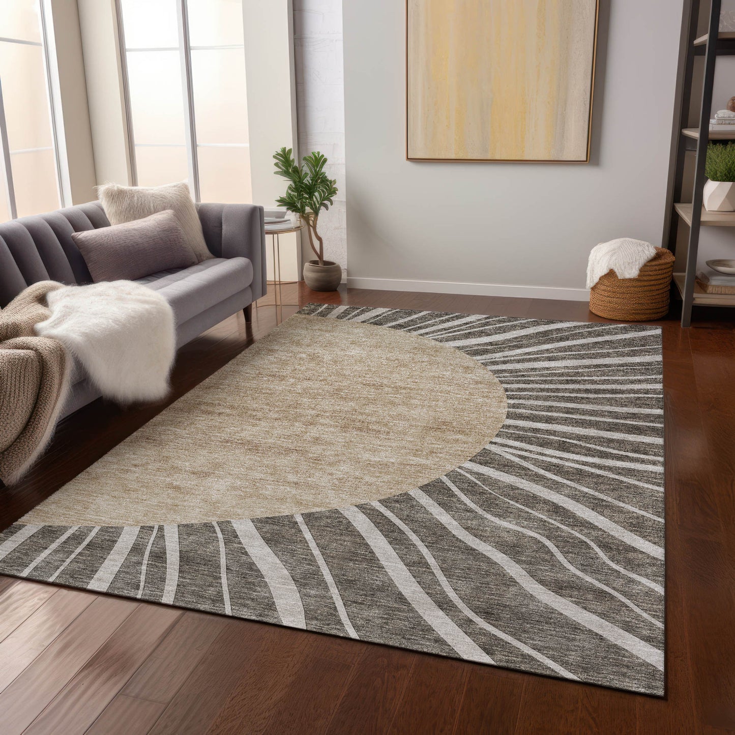 10' X 14' Chocolate Beige And Taupe Abstract Washable Indoor Outdoor Area Rug
