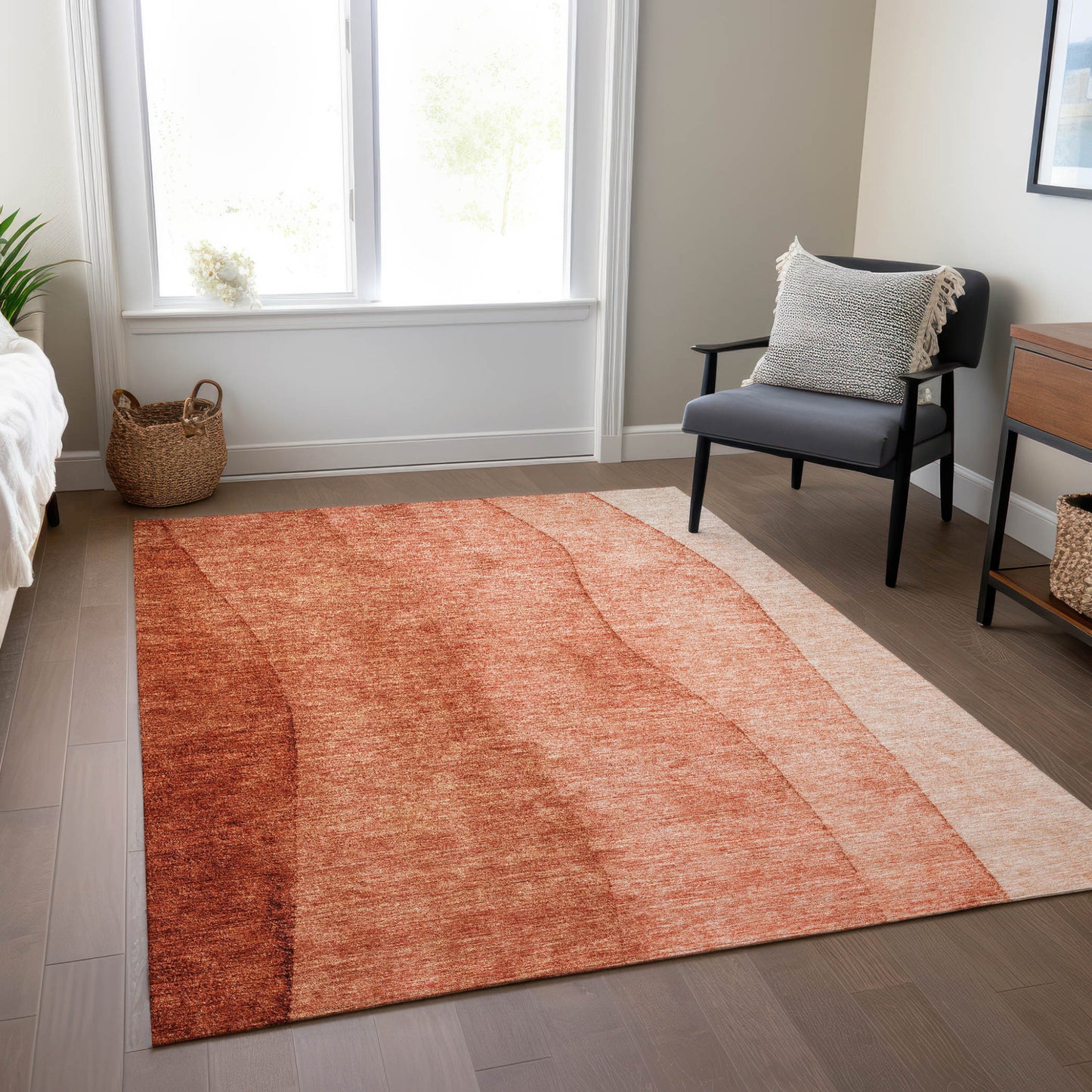 9' X 12' Red Copper And Terra Cotta Ombre Washable Indoor Outdoor Area Rug