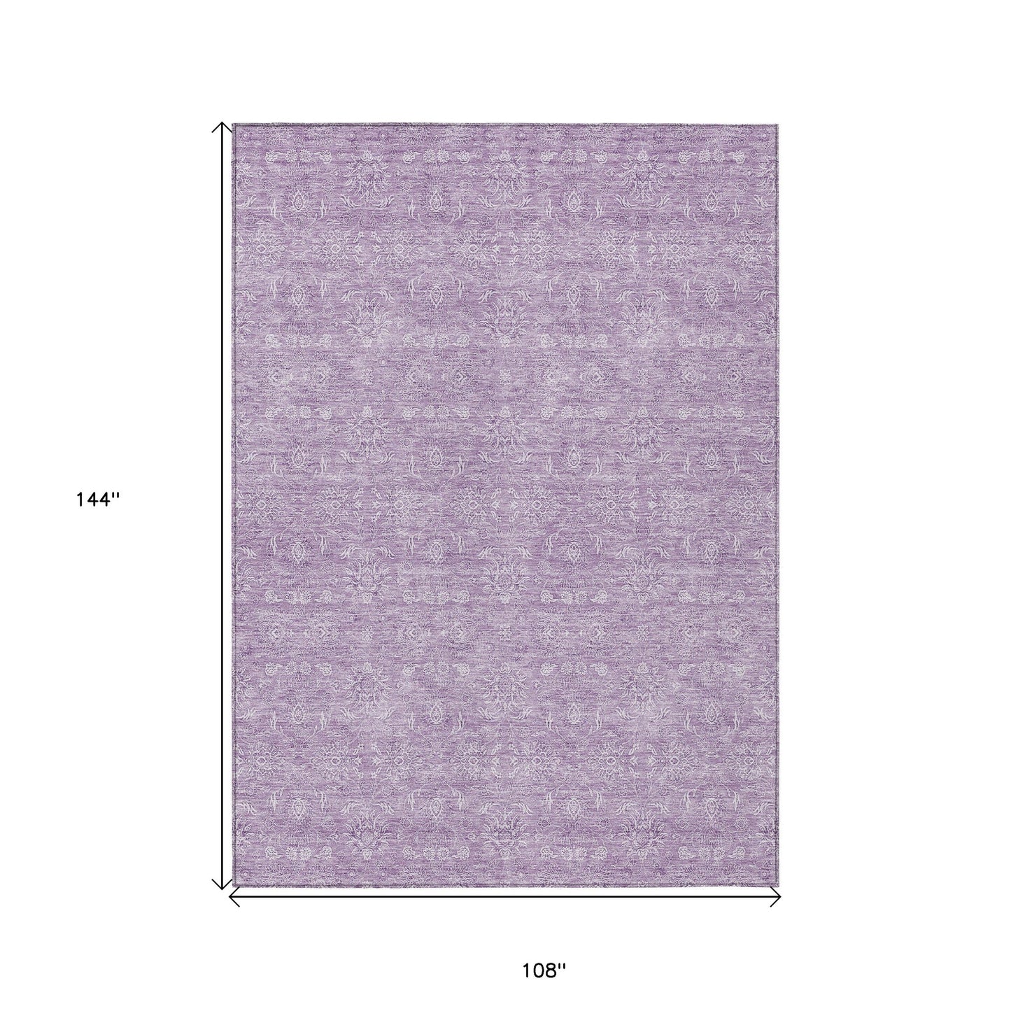 9' X 12' Lavender Lilac And Ivory Floral Washable Indoor Outdoor Area Rug