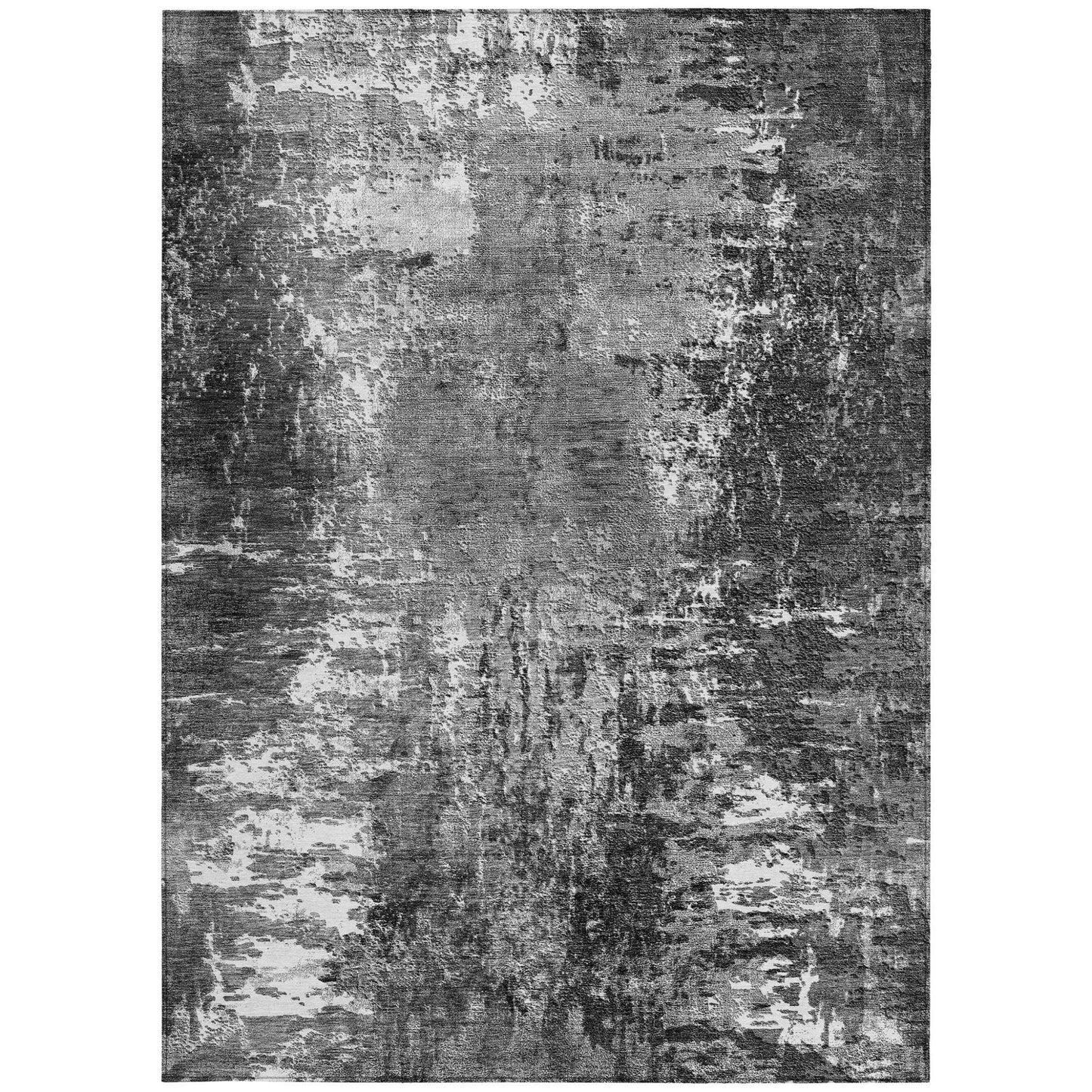 10' X 14' Gray Charcoal And Silver Abstract Washable Indoor Outdoor Area Rug