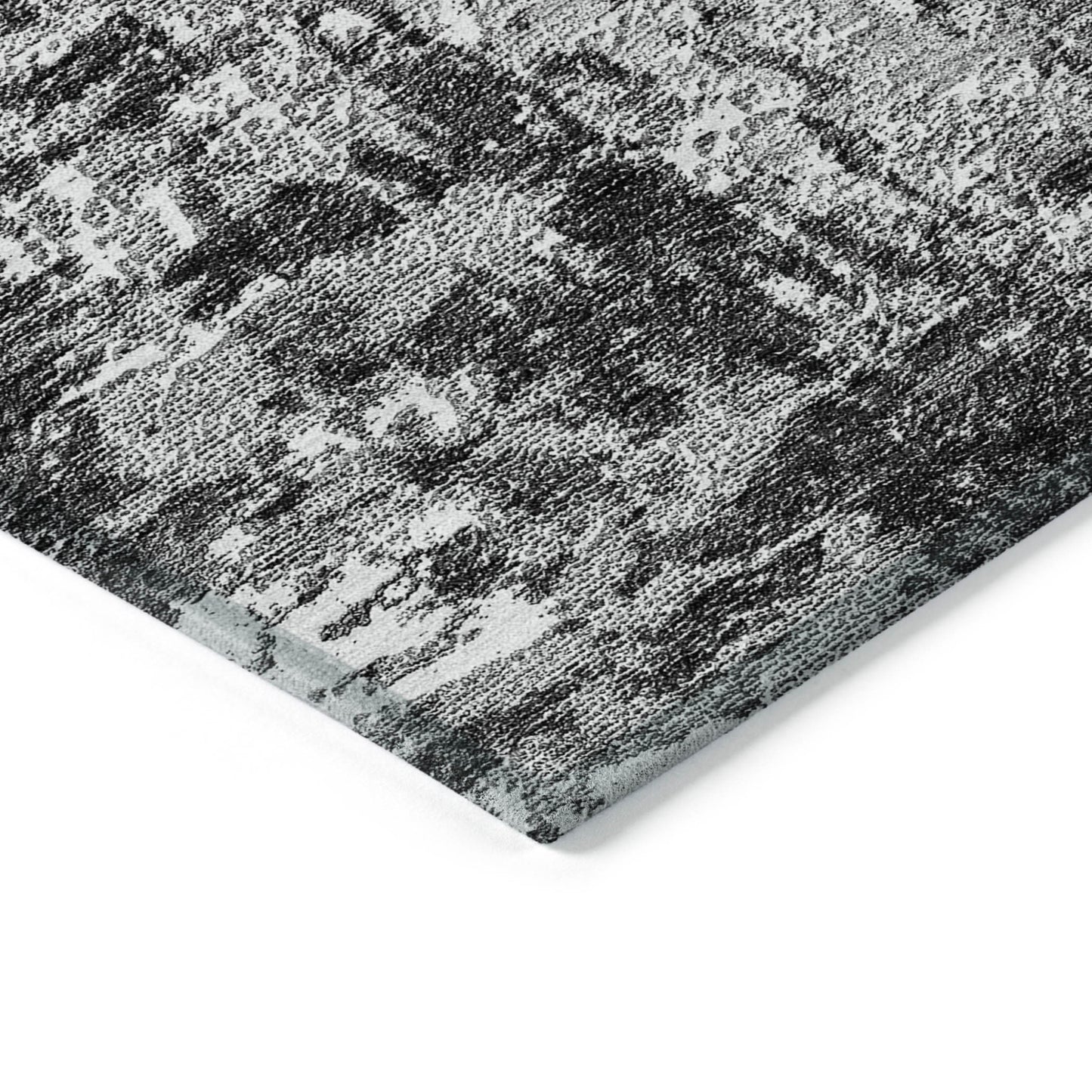 10' X 14' Gray Charcoal And Silver Abstract Washable Indoor Outdoor Area Rug