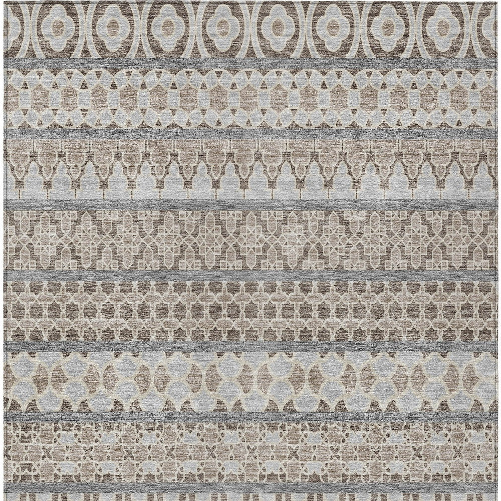 5' X 8' Taupe Beige And Gray Quatrefoil Washable Indoor Outdoor Area Rug