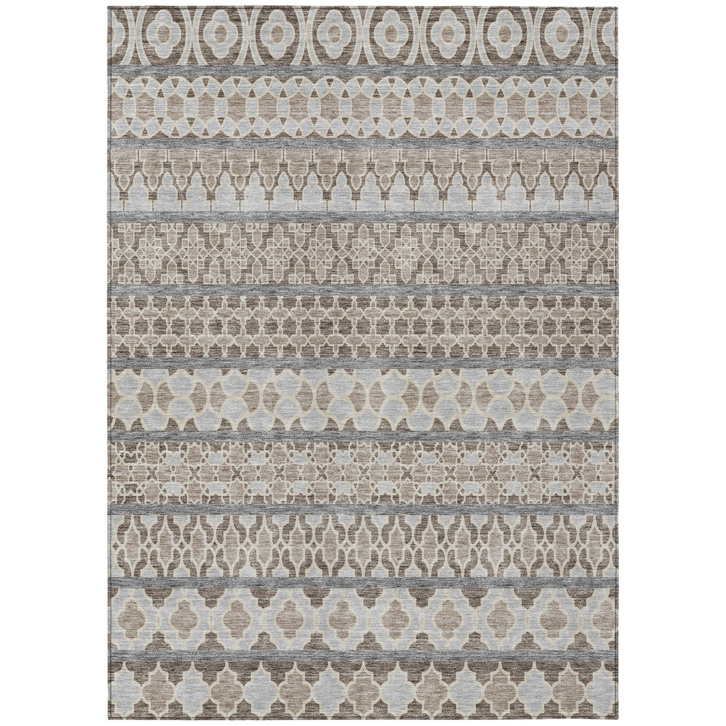 5' X 8' Taupe Beige And Gray Quatrefoil Washable Indoor Outdoor Area Rug