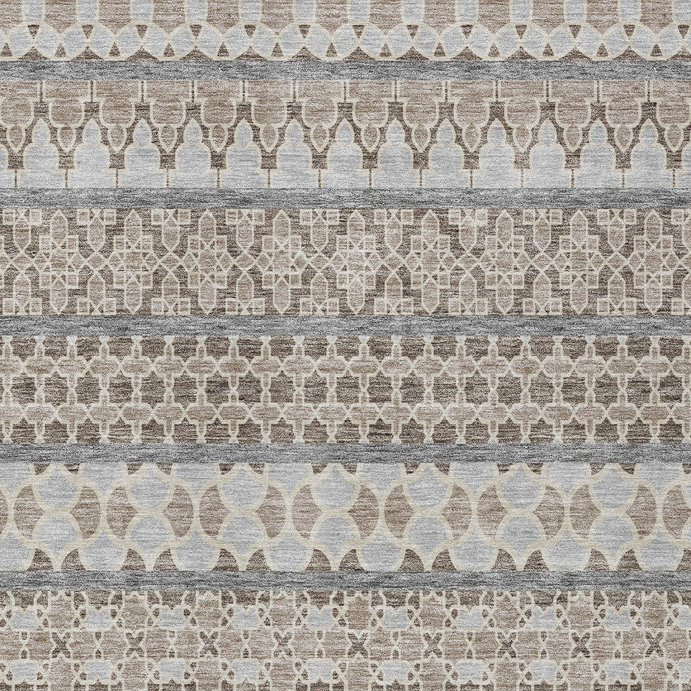 5' X 8' Taupe Beige And Gray Quatrefoil Washable Indoor Outdoor Area Rug