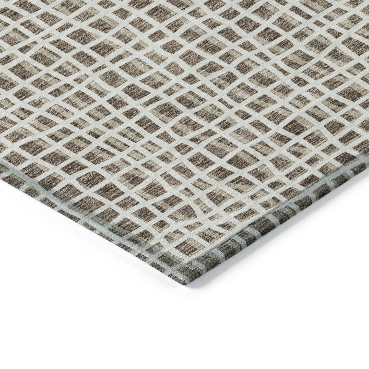 8' Brown Beige And Ivory Round Striped Washable Indoor Outdoor Area Rug