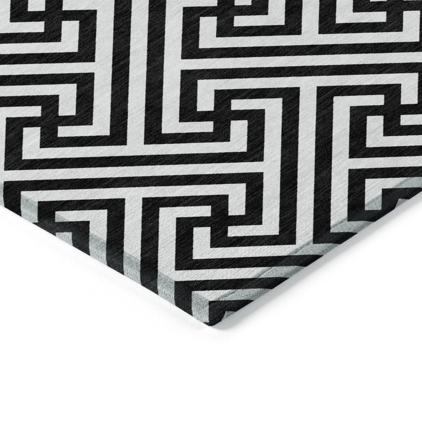 9' X 12' Black And Ivory Geometric Washable Indoor Outdoor Area Rug