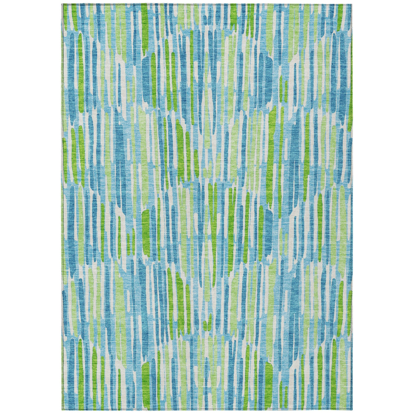 9' X 12' Aqua Teal Blue And Lime Green Abstract Washable Indoor Outdoor Area Rug