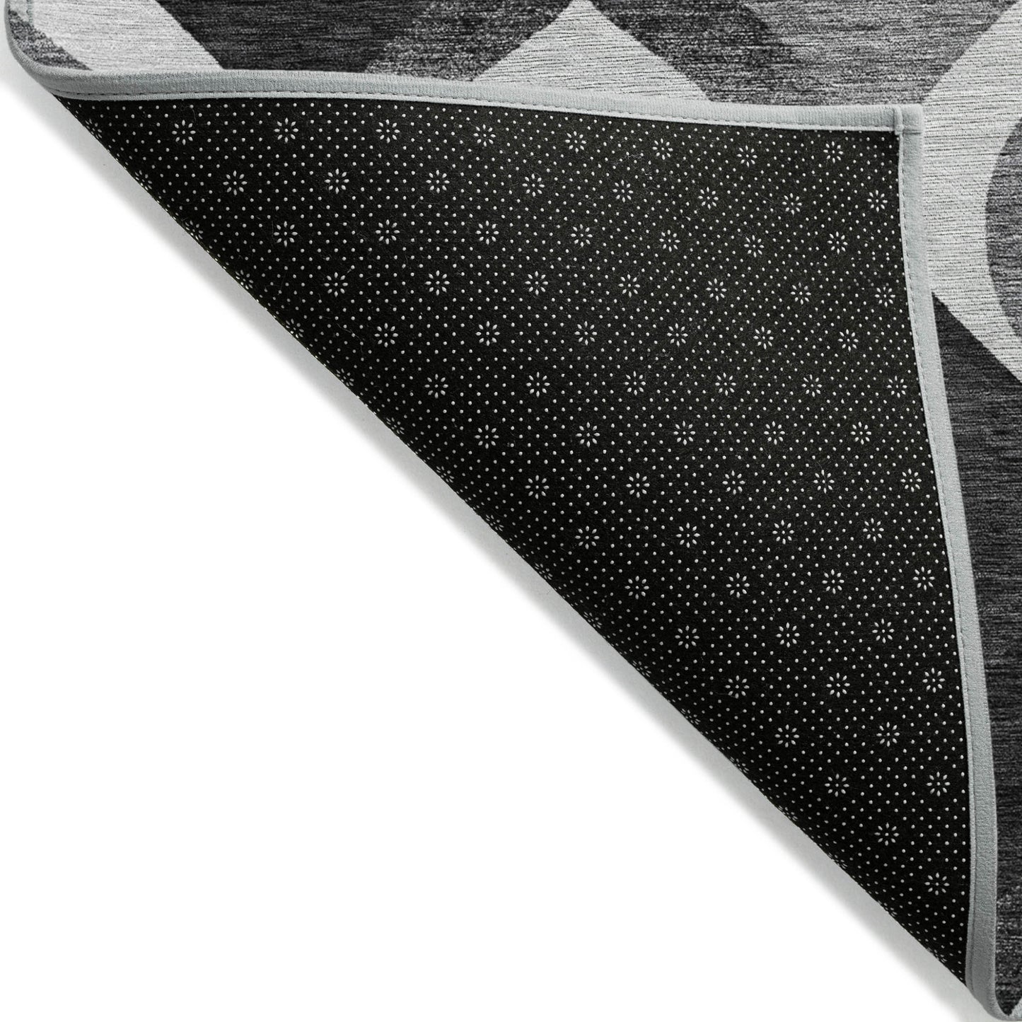 9' X 12' Black Silver And Charcoal Ogee Washable Indoor Outdoor Area Rug