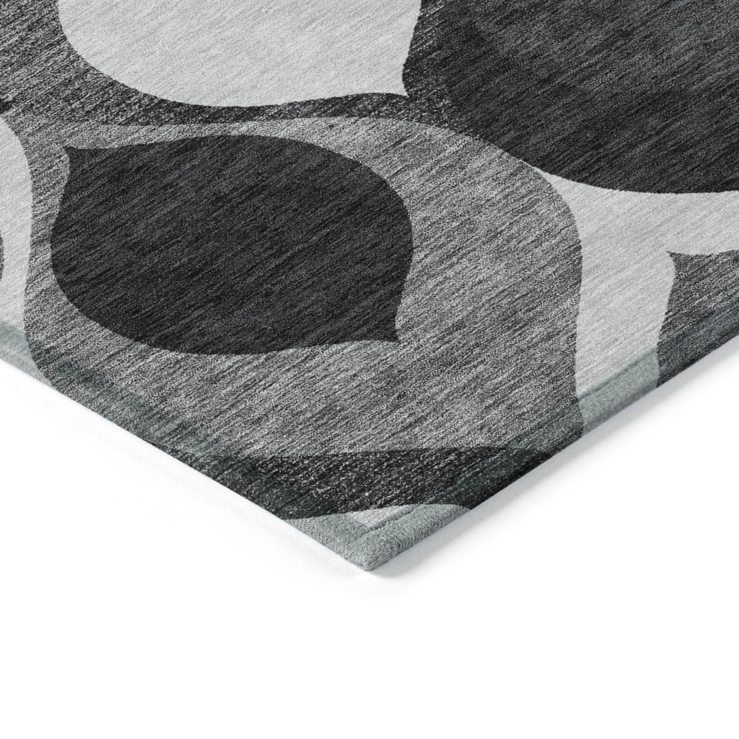 9' X 12' Black Silver And Charcoal Ogee Washable Indoor Outdoor Area Rug