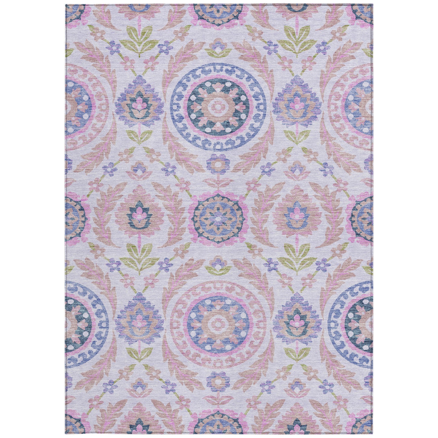 8' X 10' Blush Lavender And Purple Floral Washable Indoor Outdoor Area Rug
