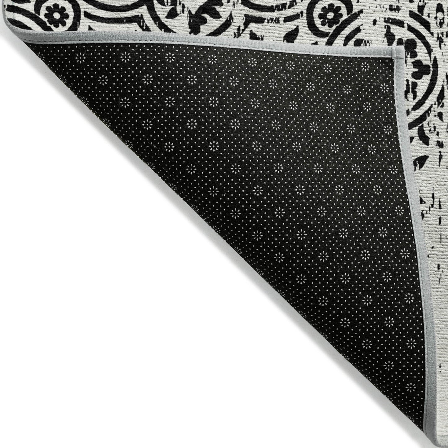10' X 14' Black And Ivory Medallion Washable Indoor Outdoor Area Rug
